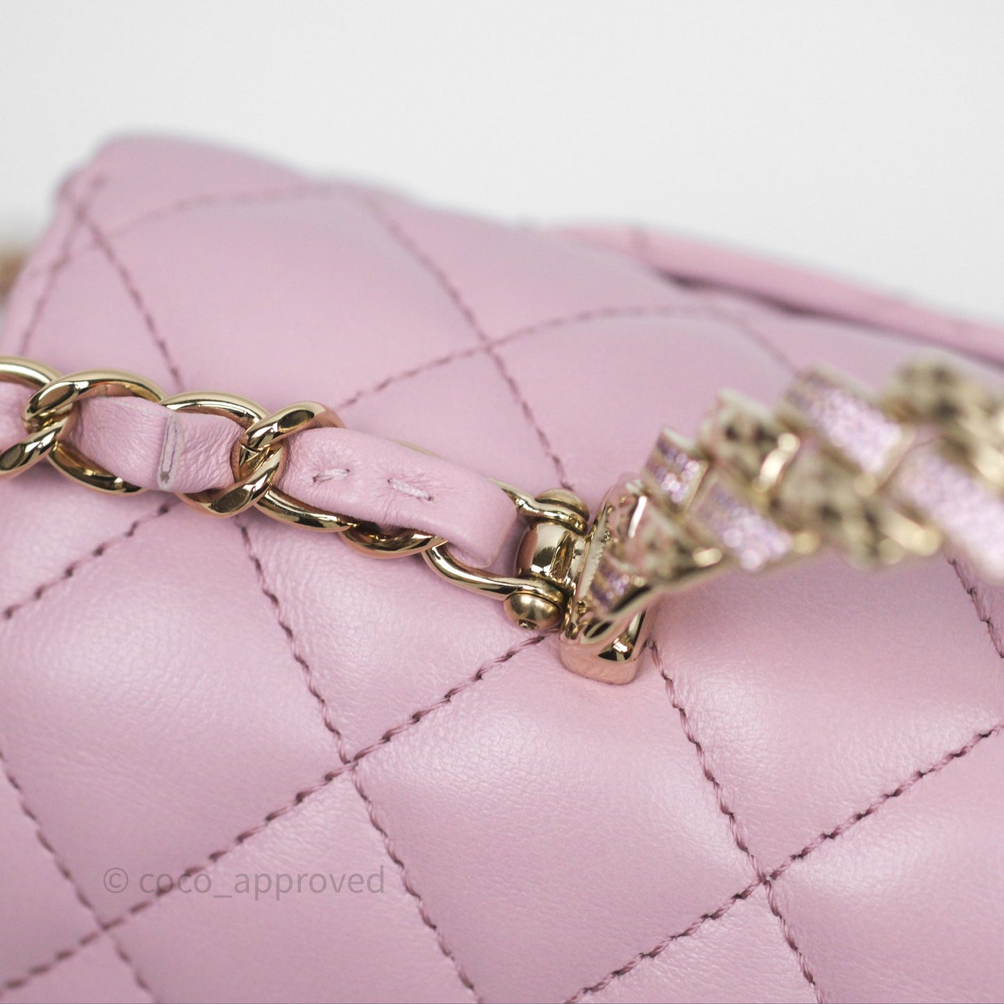 Chanel Logo Top Handle Mini Rectangular Flap Bag Pink Lambskin Gold Hardware