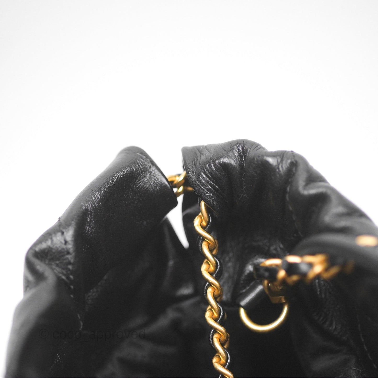Chanel 22 Quilted Logo Mini Bag with Pearl Chain Black Shiny Crumpled Calfskin