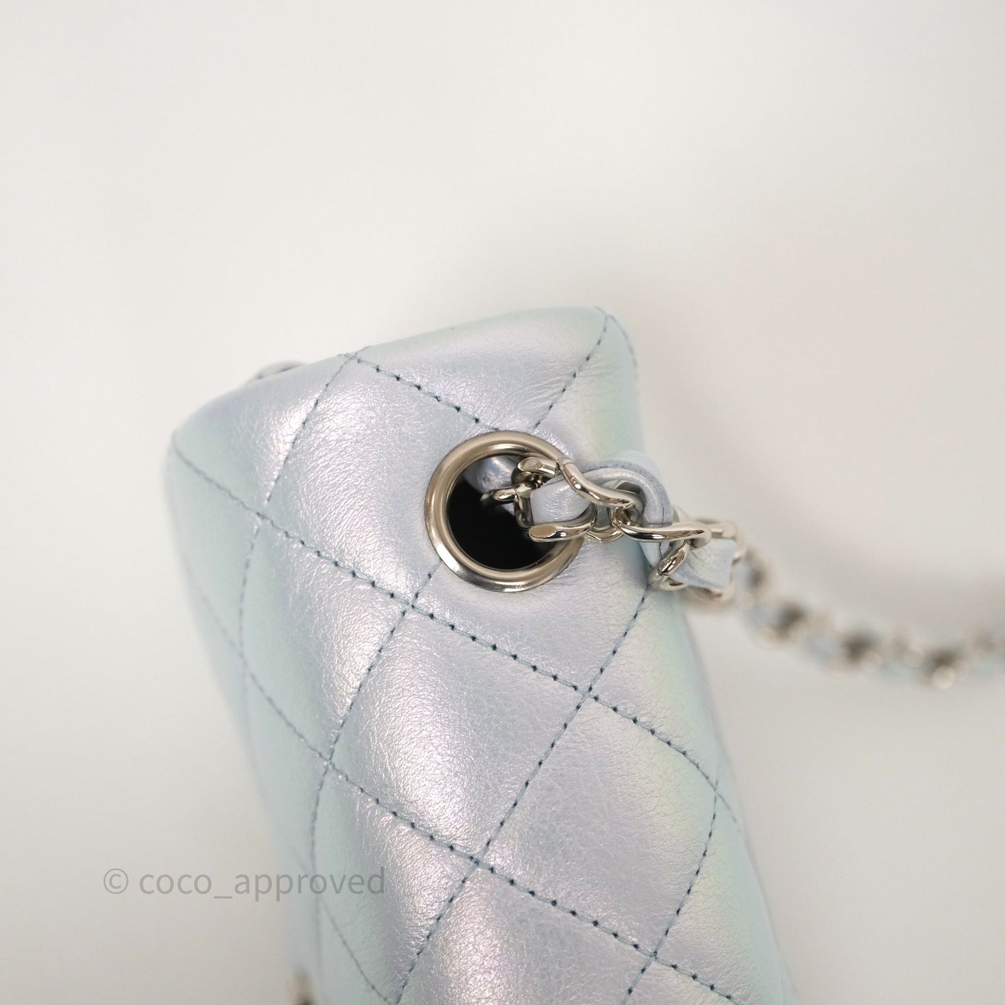 Chanel Mini Rectangular Bag Quilted Iridescent Icy Blue Silver Hardware