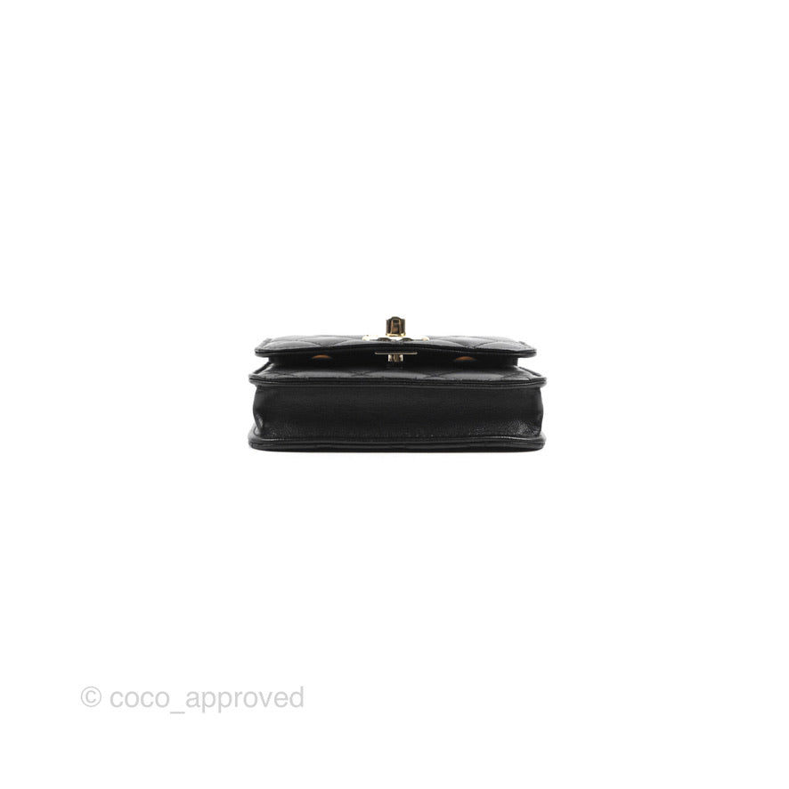 Chanel Mini Quilted Trendy CC Card Holder With Chain Black Lambskin Gold Hardware