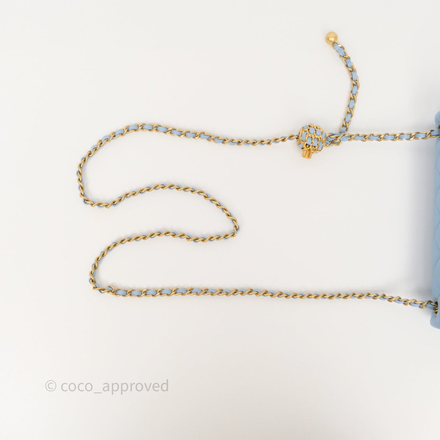 Chanel Mini Rectangular Pearl Crush Quilted Sky Blue Lambskin Aged Gold Hardware