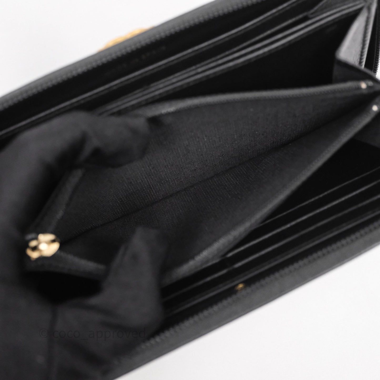 Chanel Boy Zip Long Wallet Black Lambskin Gold Hardware