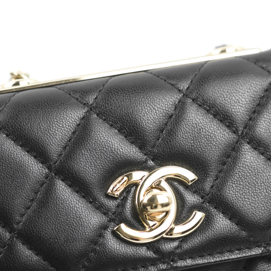 Chanel Mini Quilted Trendy CC Card Holder With Chain Black Lambskin Gold Hardware