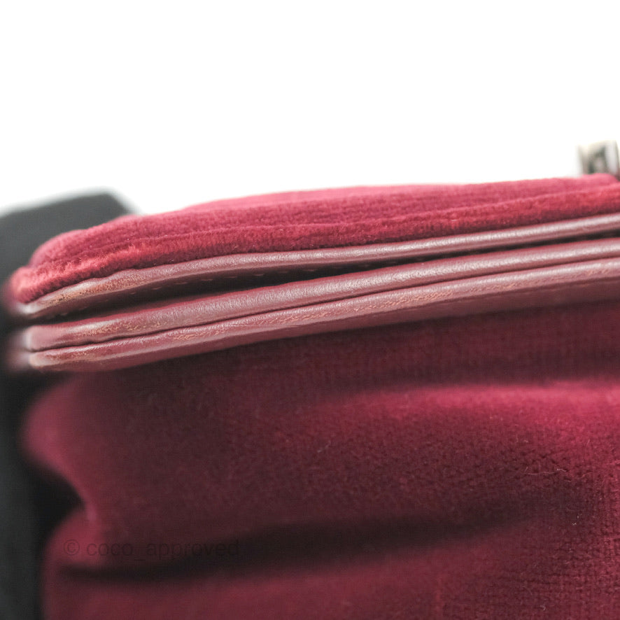 Chanel Small Boy Burgundy Velvet Ruthenium Hardware