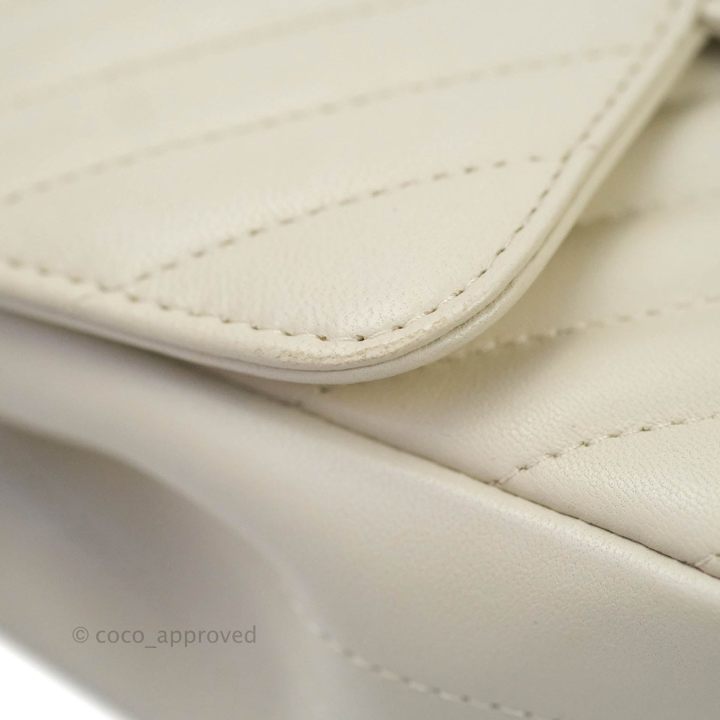 Chanel Mini Square Chevron Ivory Cream Lambskin Silver Hardware