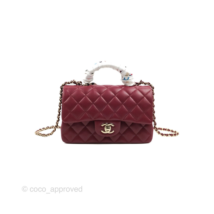 Chanel Top Handle Mini Rectangular Flap Bag Burgundy Lambskin Gold Hardware