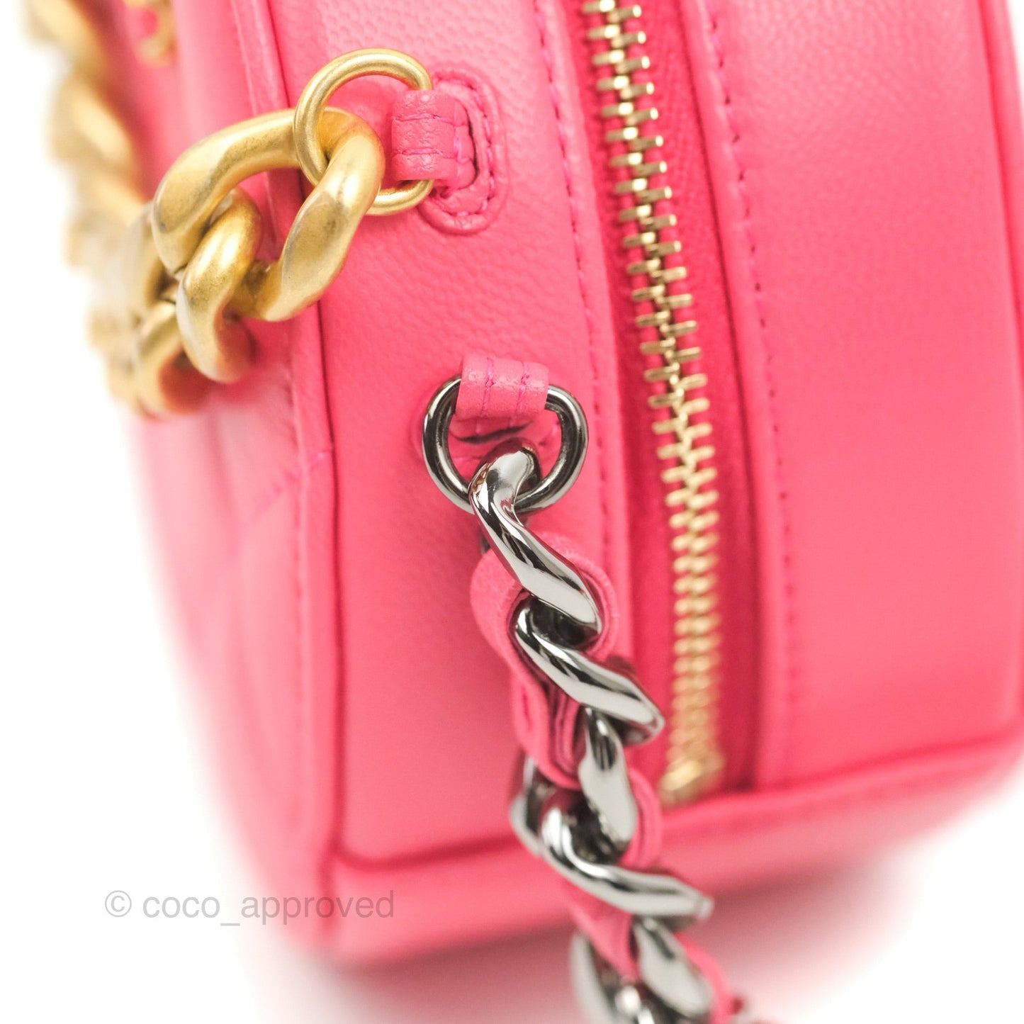 Chanel 19 Round Clutch With Chain Dark Pink Mixed Hardware