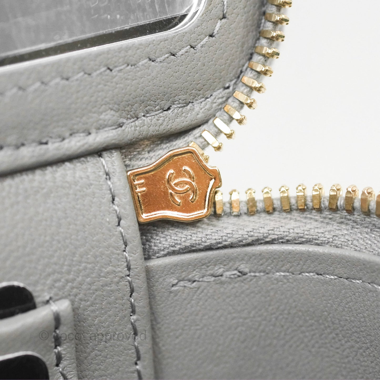 Chanel Vanity Rectangular Metal Top Handle Grey Lambskin Aged Gold Hardware