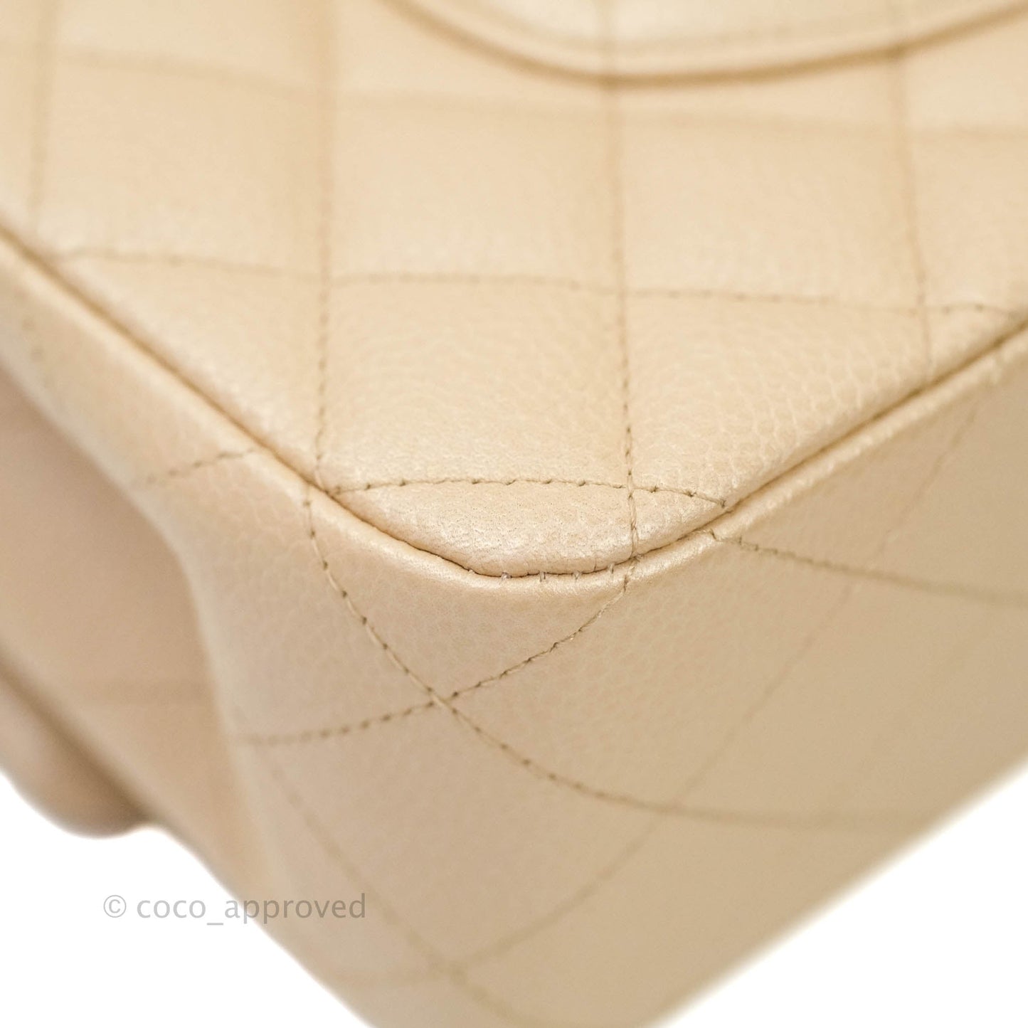 Chanel M/L Medium Double Flap Bag Iridescent Beige Caviar Silver Hardware