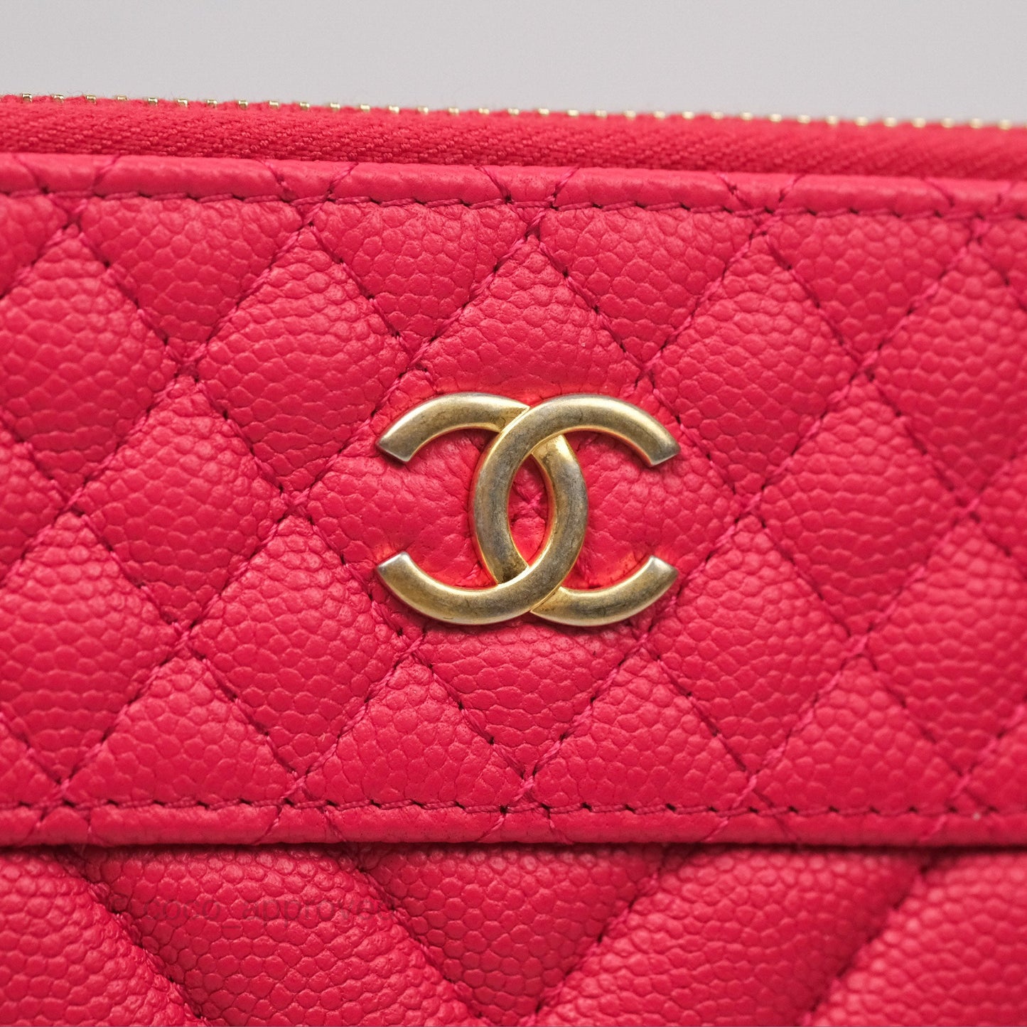 Chanel Large O Case Quilted Chevron Dark Pink Caviar Aged Gold Hardware