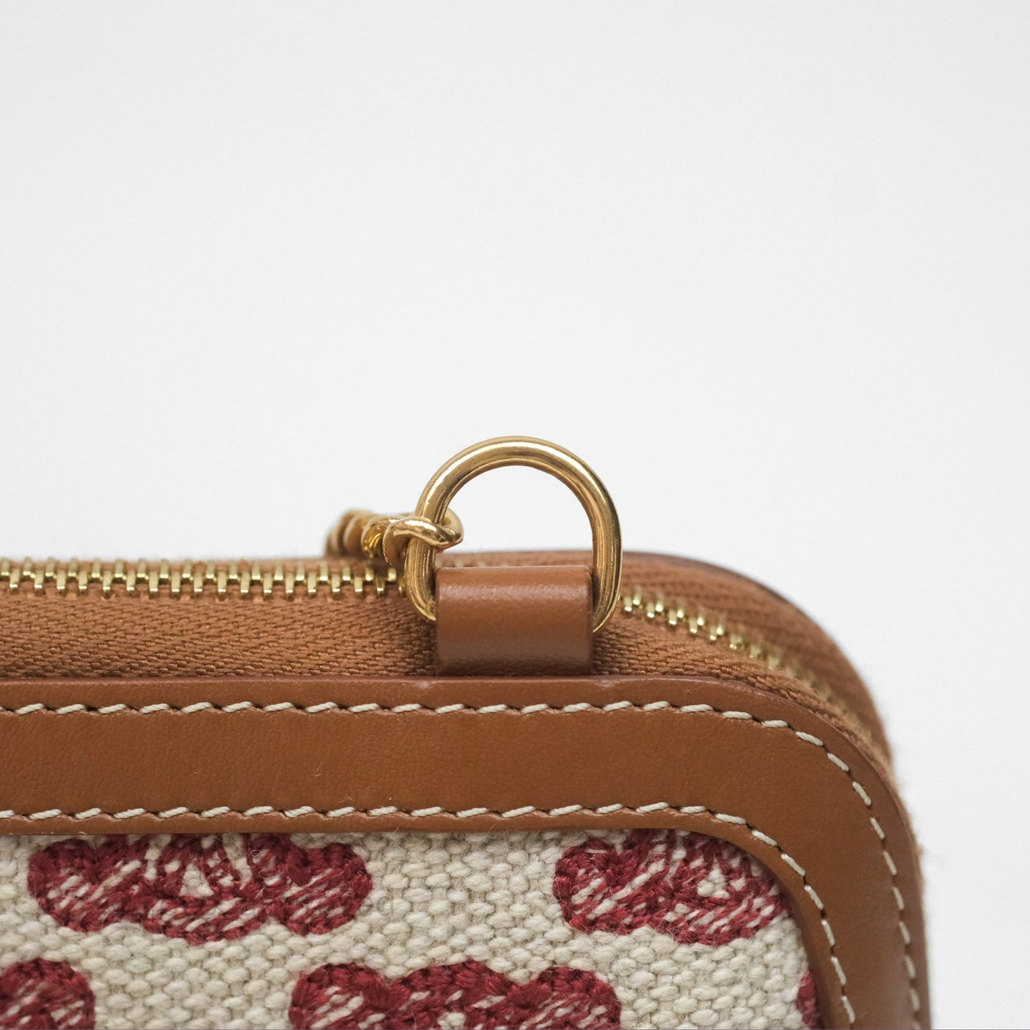 Celine Clutch With Chain in Triomphe Embroideries Red/ Ecru