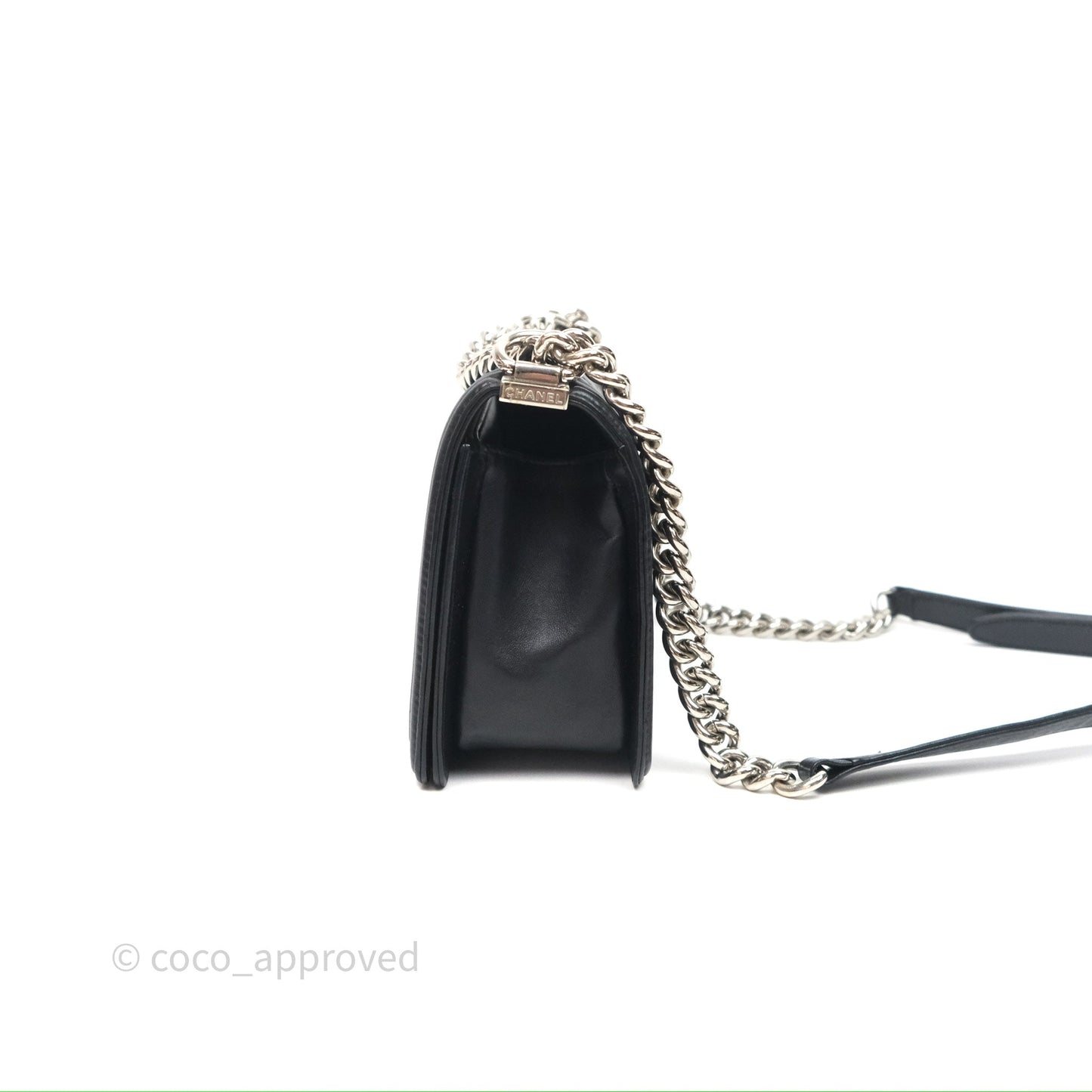 Chanel Medium Boy Chevron Iridescent PVC Lambskin Black Silver Hardware