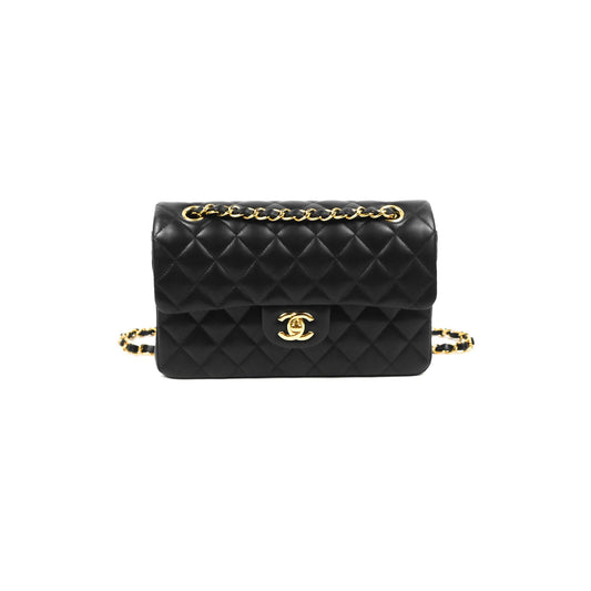 Chanel Small Classic Quilted Flap Black Lambskin Gold Hardware