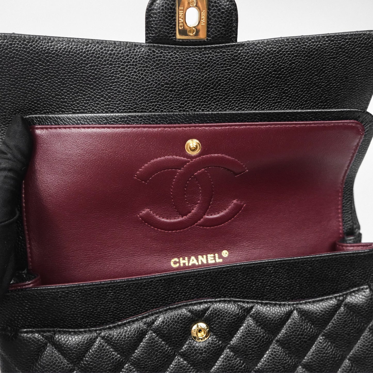 Chanel Classic M/L Medium Flap Quilted Black Caviar Gold Hardware