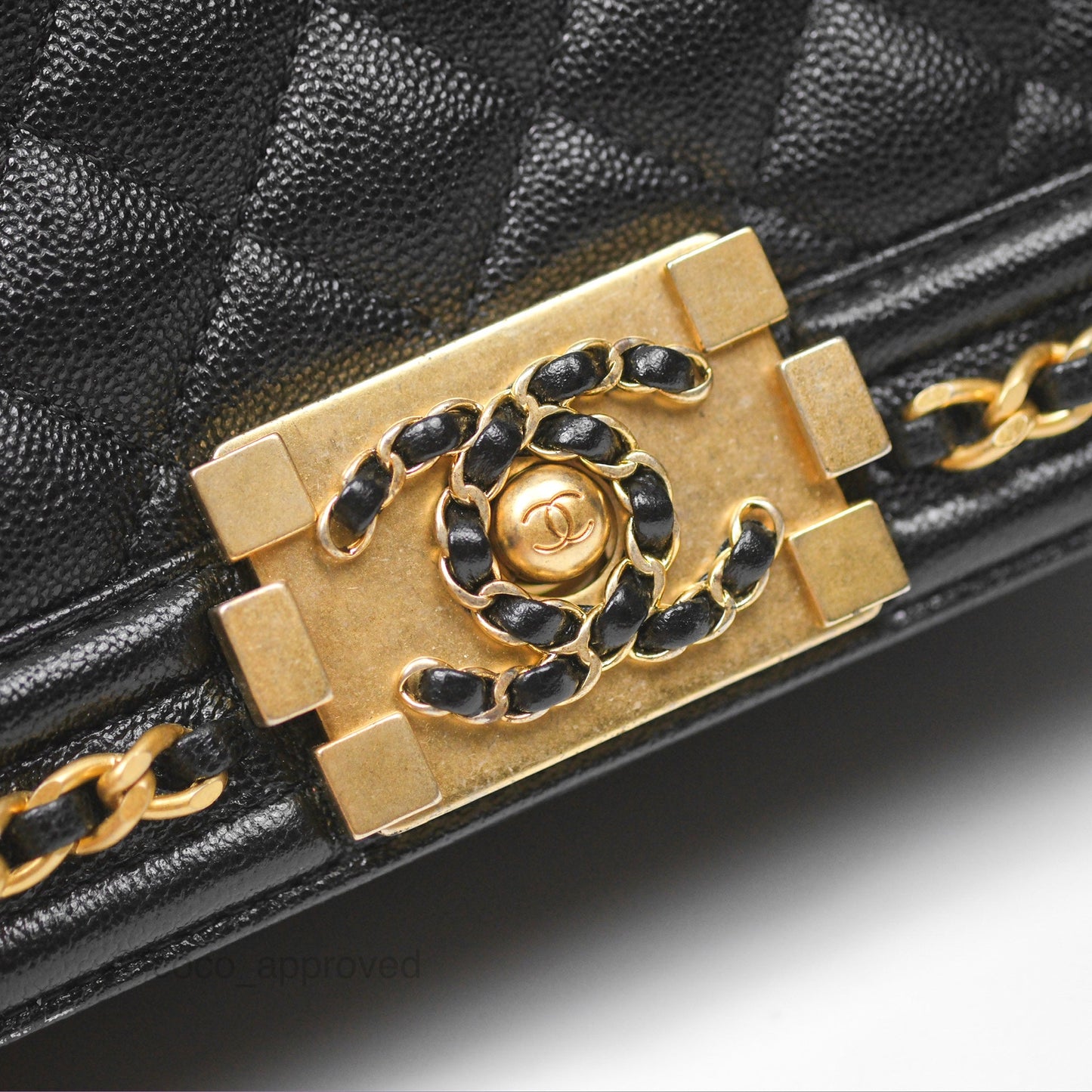 Chanel Small Chain Around Boy Quilted Black Caviar Aged Gold Hardware