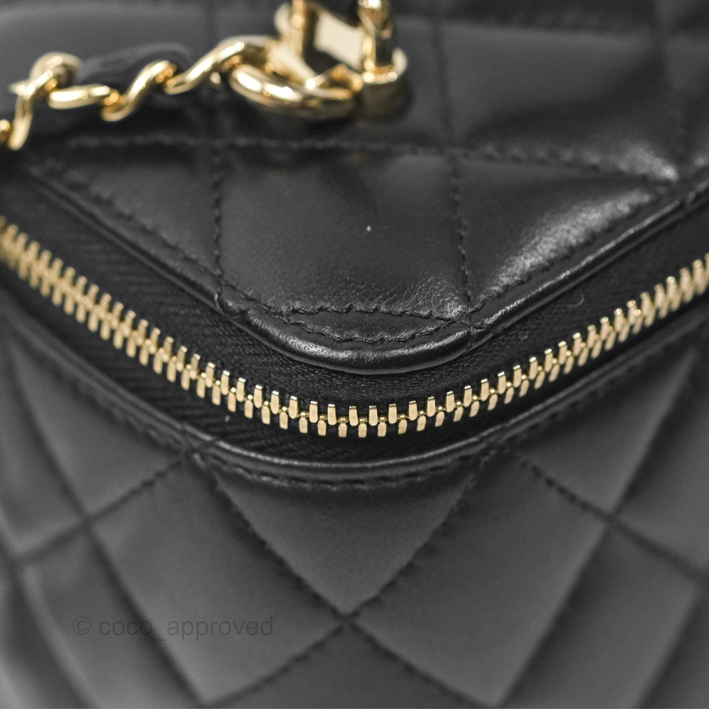 Chanel Vanity Rectangular Top Handle Black Lambskin Gold Hardware