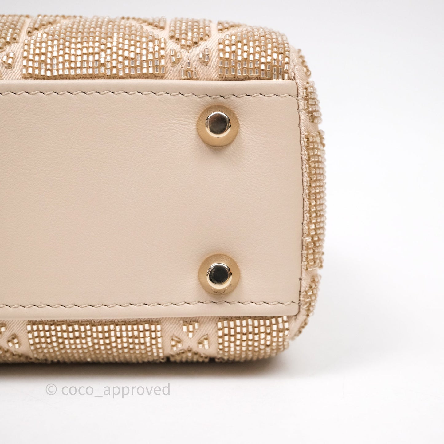 Christian Dior Mini Dior Caramel Beige Microbead-Embroidered Cotton with Cannage Motif