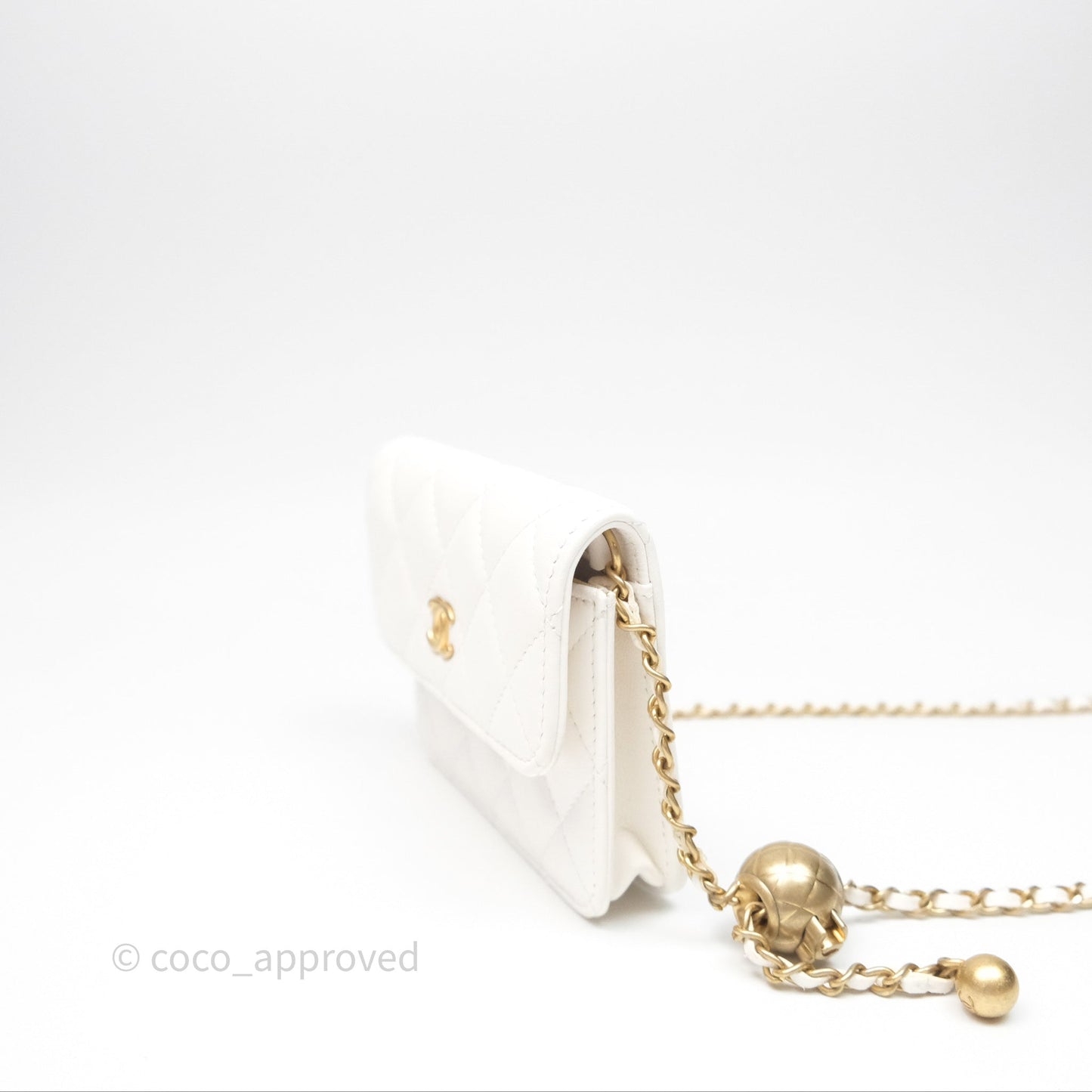 Chanel Mini Pearl Crush Clutch With Chain Belt Bag White Aged Gold Hardware