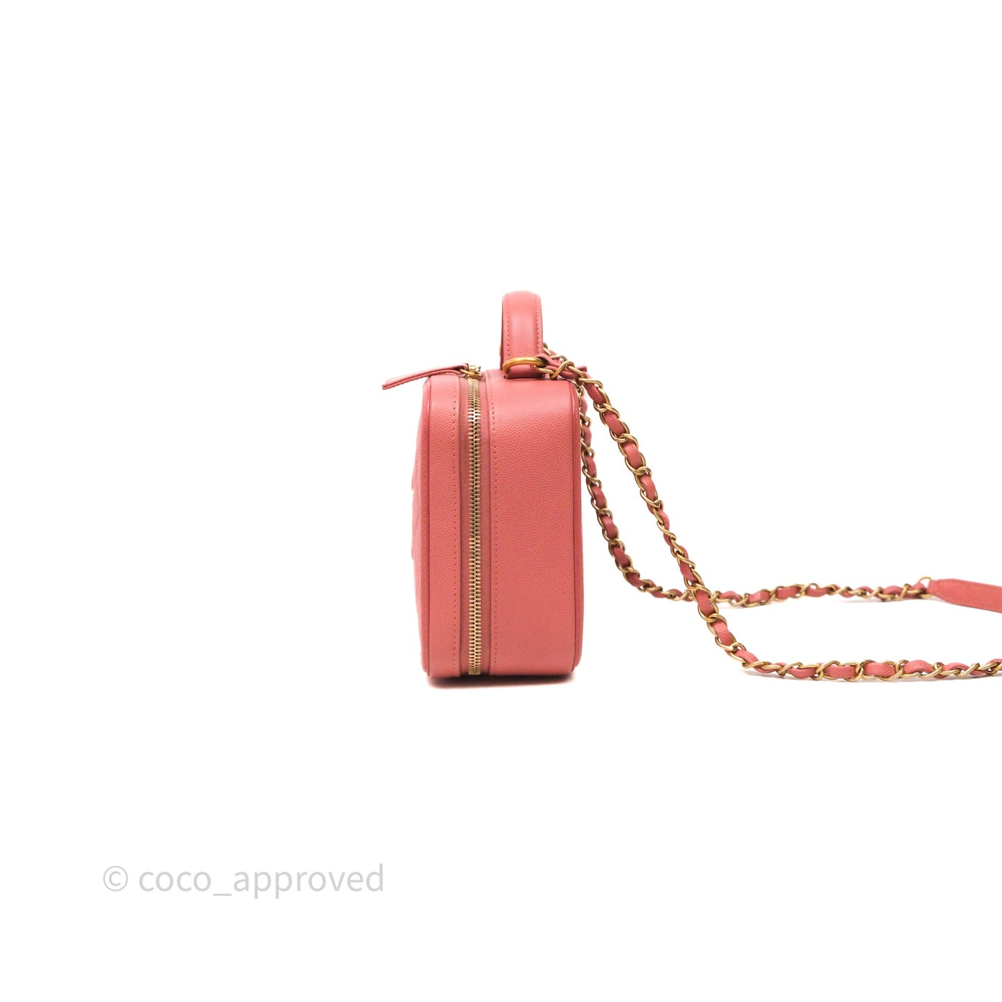 Chanel Medium CC Filigree Vanity Case Quilted Pink Caviar Aged Gold Hardware