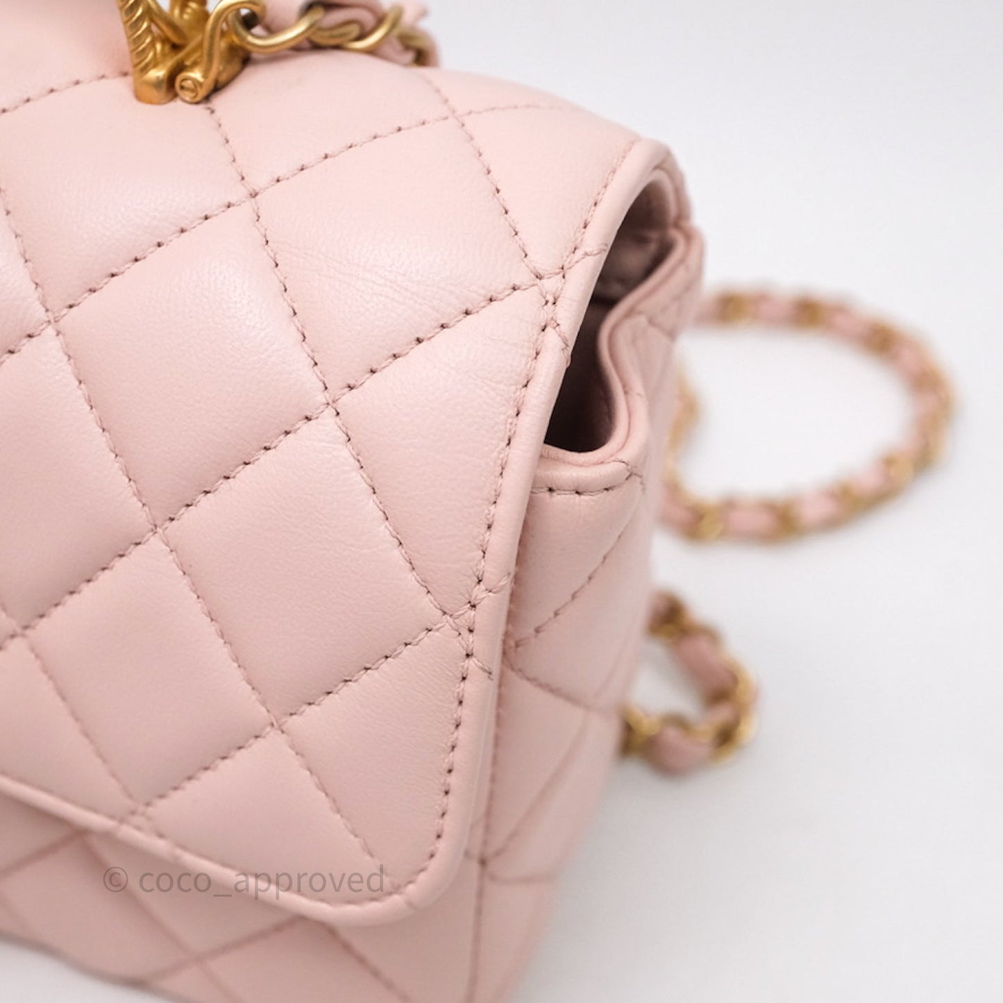 Chanel Top Handle Mini Rectangular Flap Bag Pink Lambskin Aged Gold Hardware