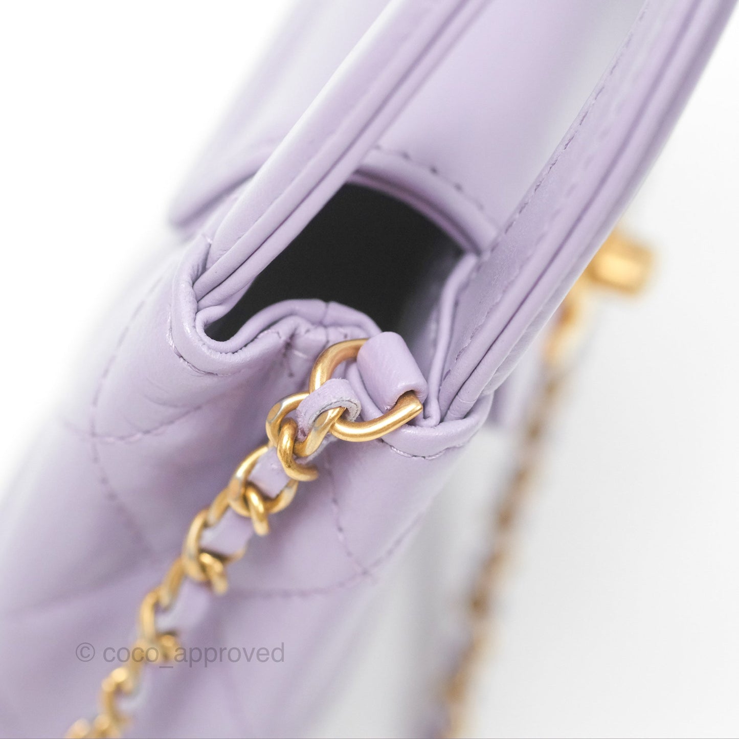 Chanel Mini Nano Kelly Bag Purple Shiny Calfskin Aged Gold Hardware