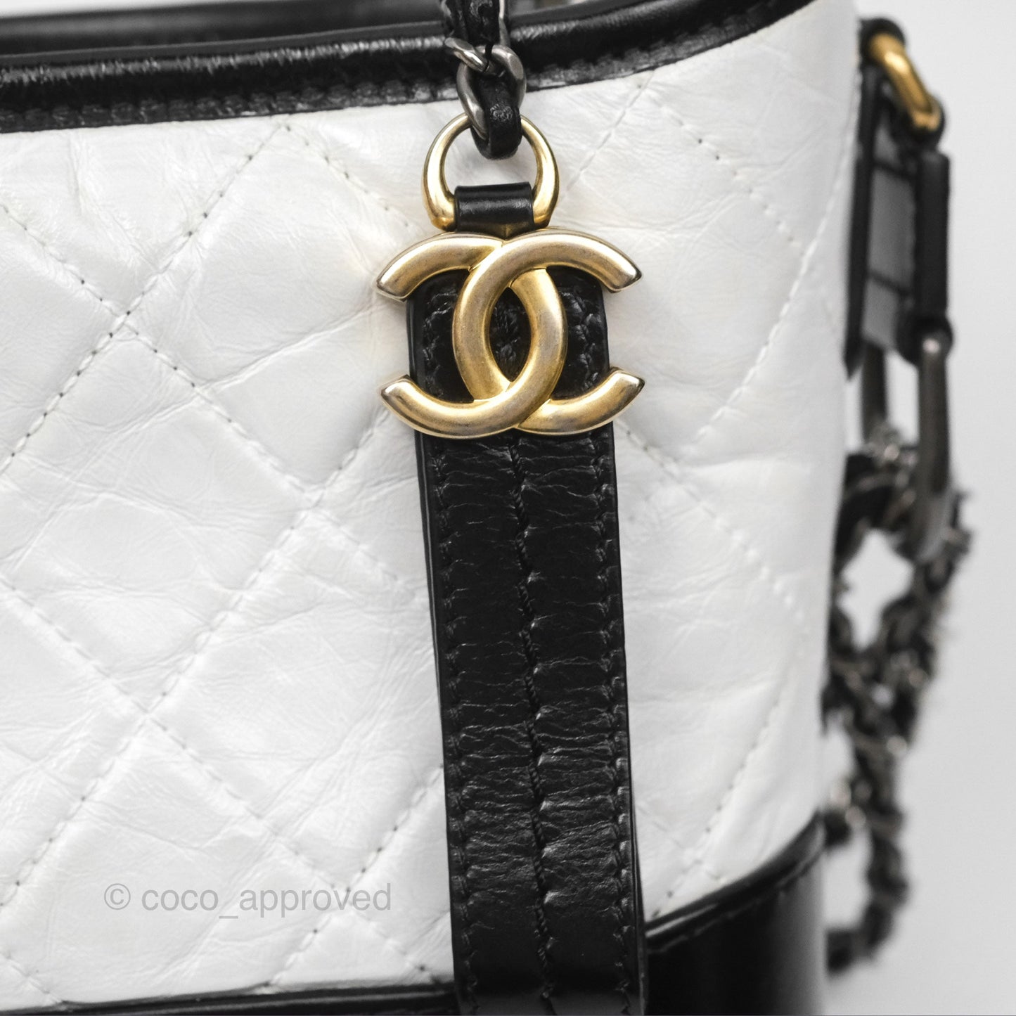 Chanel Small Gabrielle Hobo Quilted Black White Aged Calfskin
