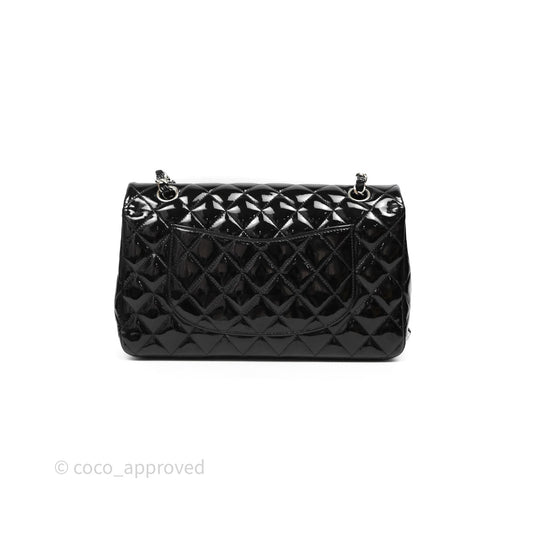Chanel Classic M/L Medium Flap Quilted Black Patent Silver Hardware