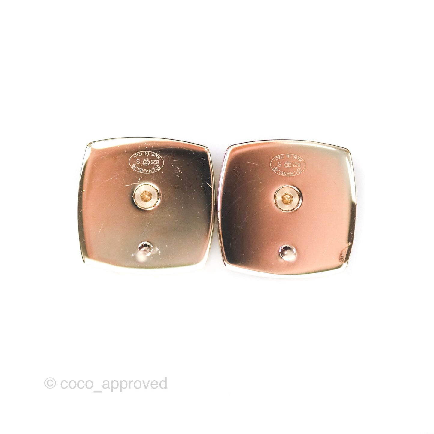 Chanel Crystal CC Pearl Square Earrings Gold Tone 23S