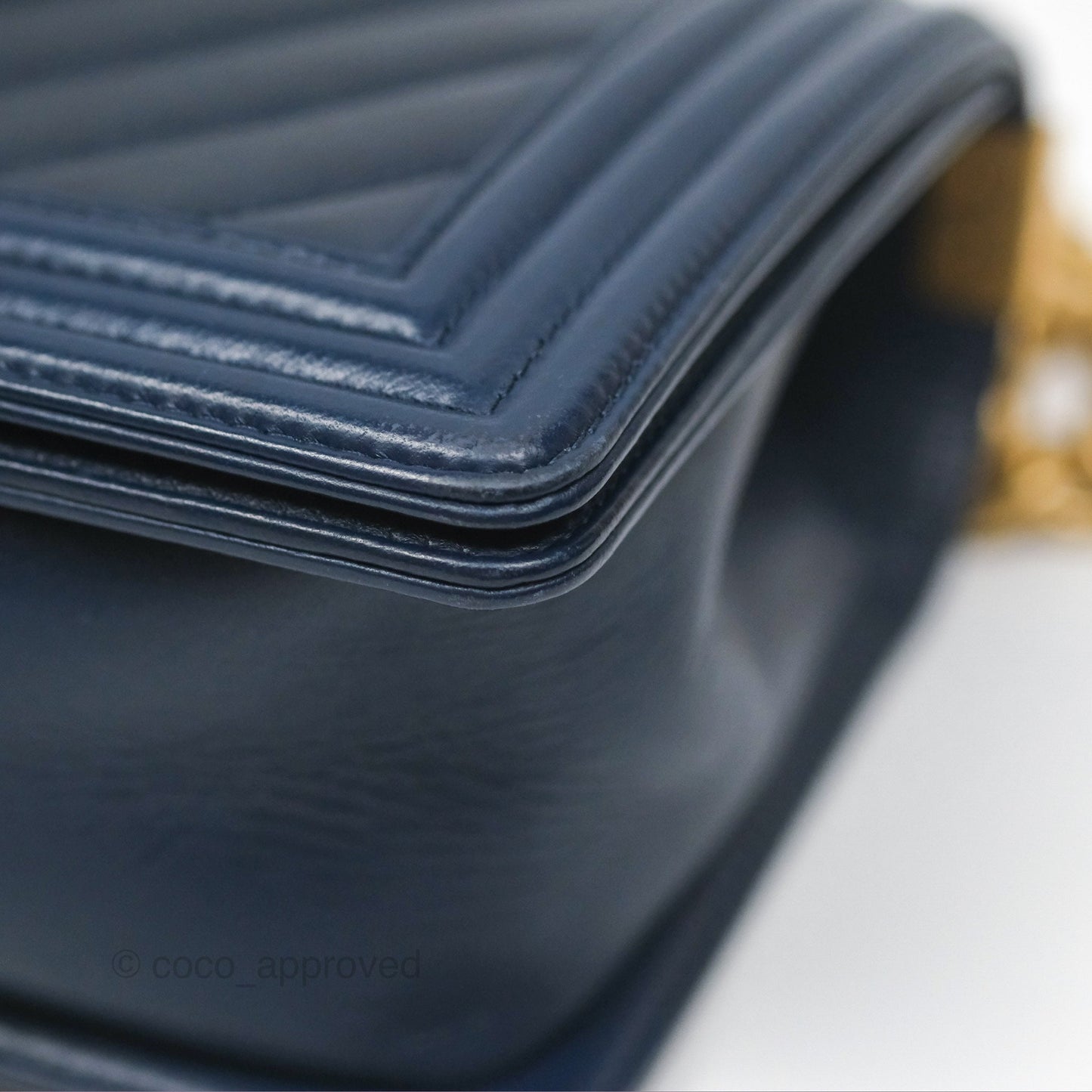 Chanel Medium Boy Chevron Navy Calfskin Aged Gold Hardware