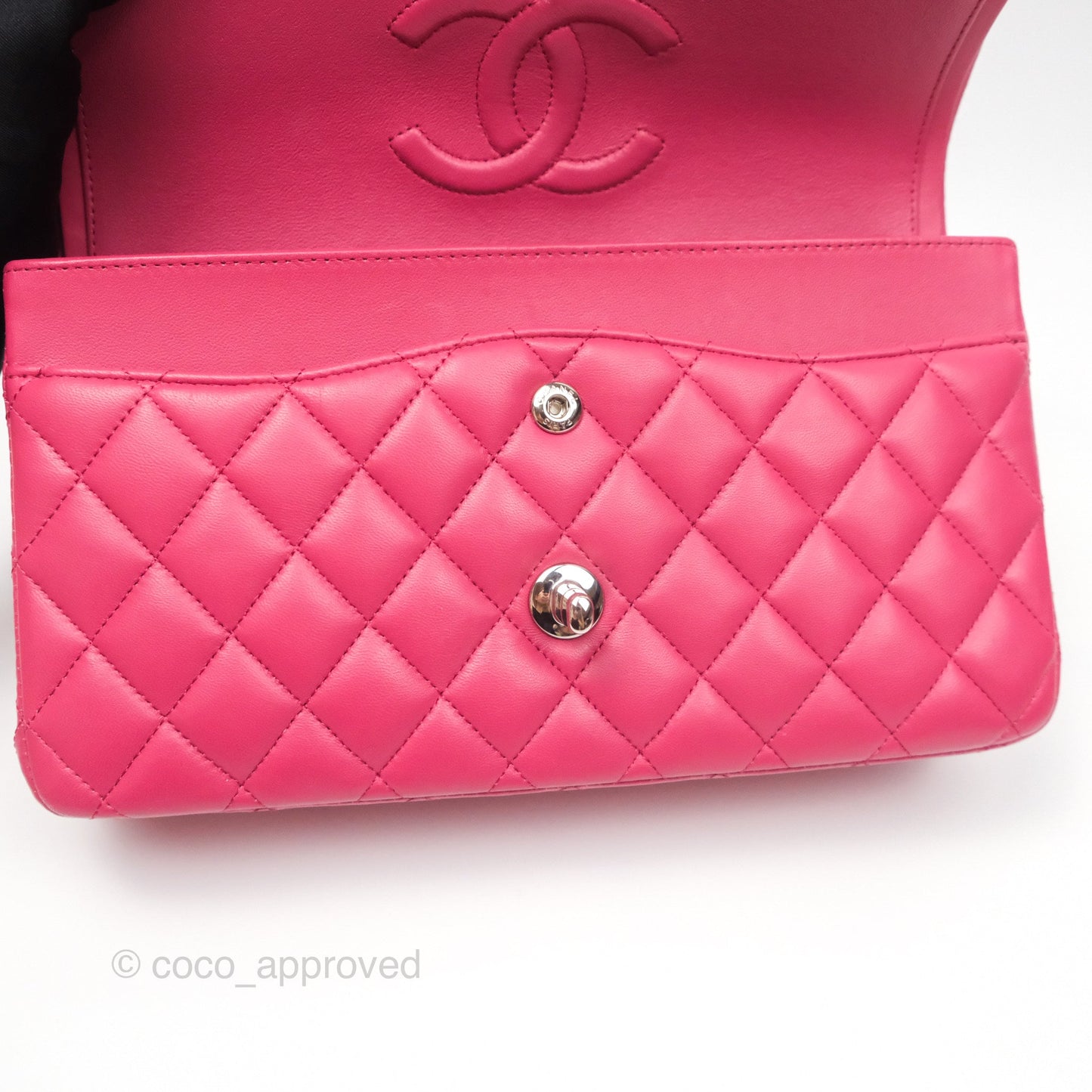 Chanel Classic M/L Medium Flap Quilted Dark Pink Lambskin Silver Hardware