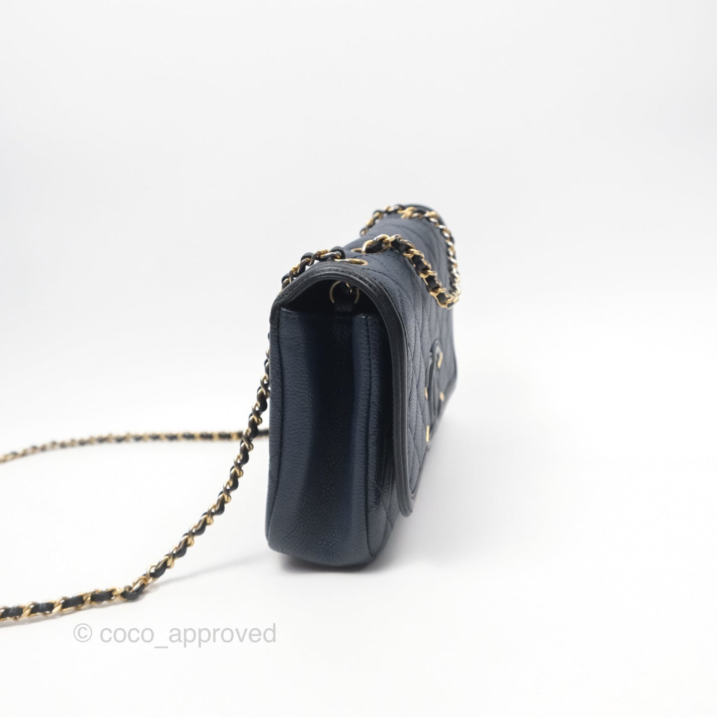 Chanel Small CC Filigree Flap Quilted Navy Black Caviar Aged Gold Hardware