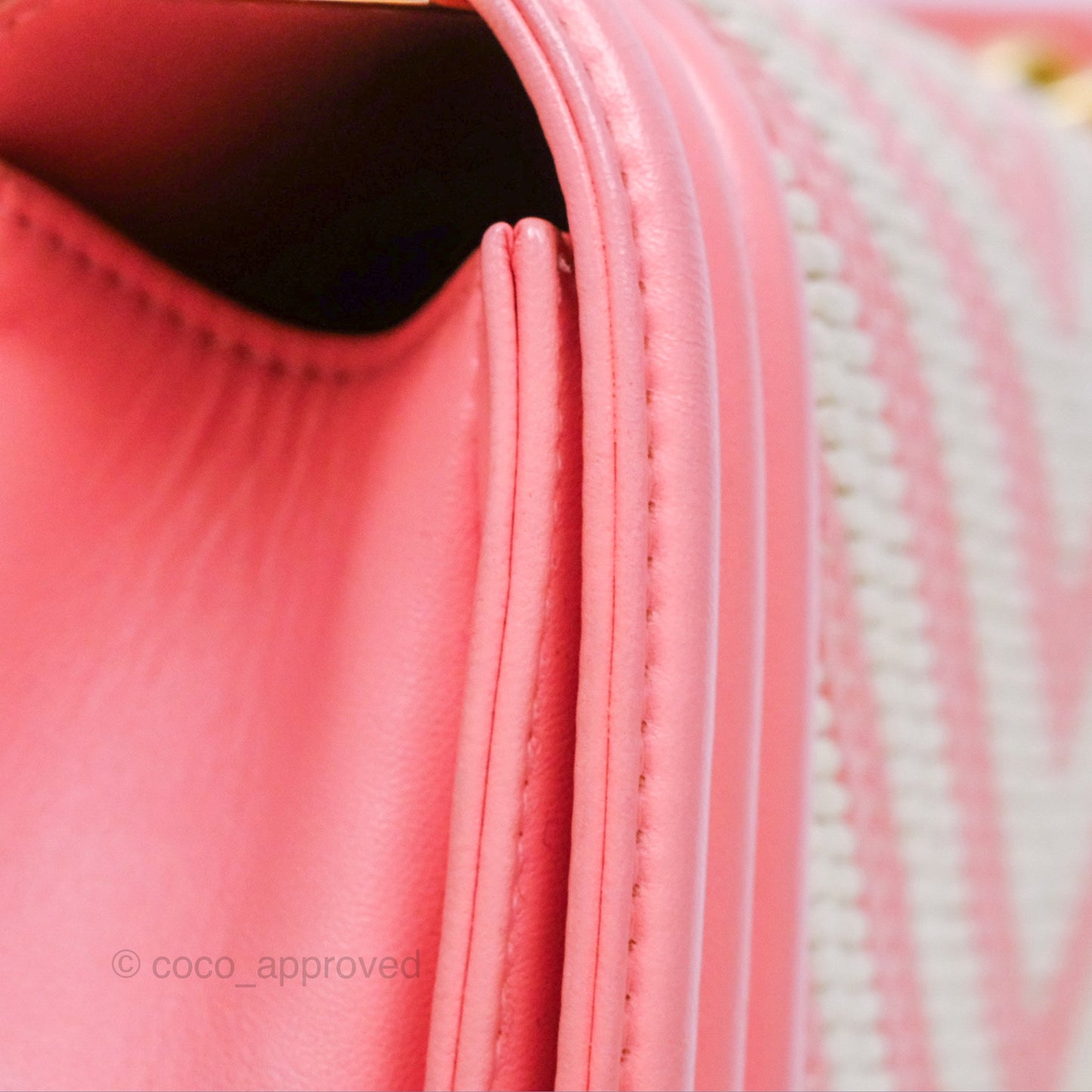 Chanel Small Boy Chevron Fabric Braided Pink Aged Gold Hardware
