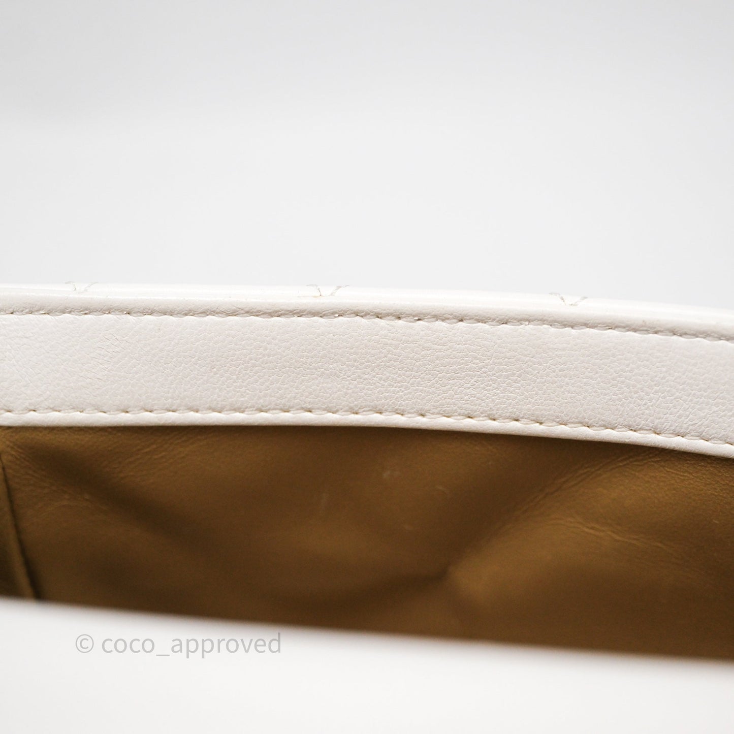Chanel Mini Rectangular Pearl Crush Quilted White Lambskin Aged Gold Hardware