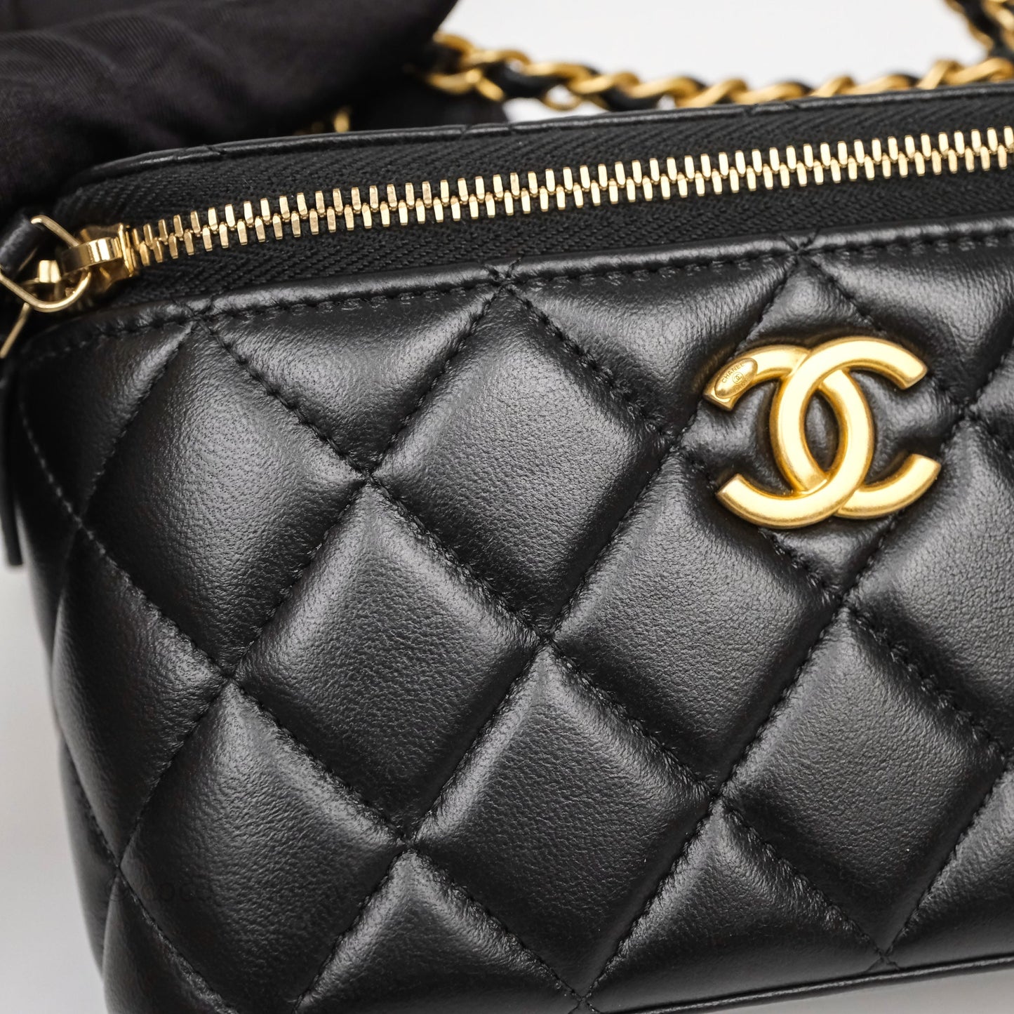 Chanel Top Handle Vanity Rectangular Black Lambskin Aged Gold Hardware