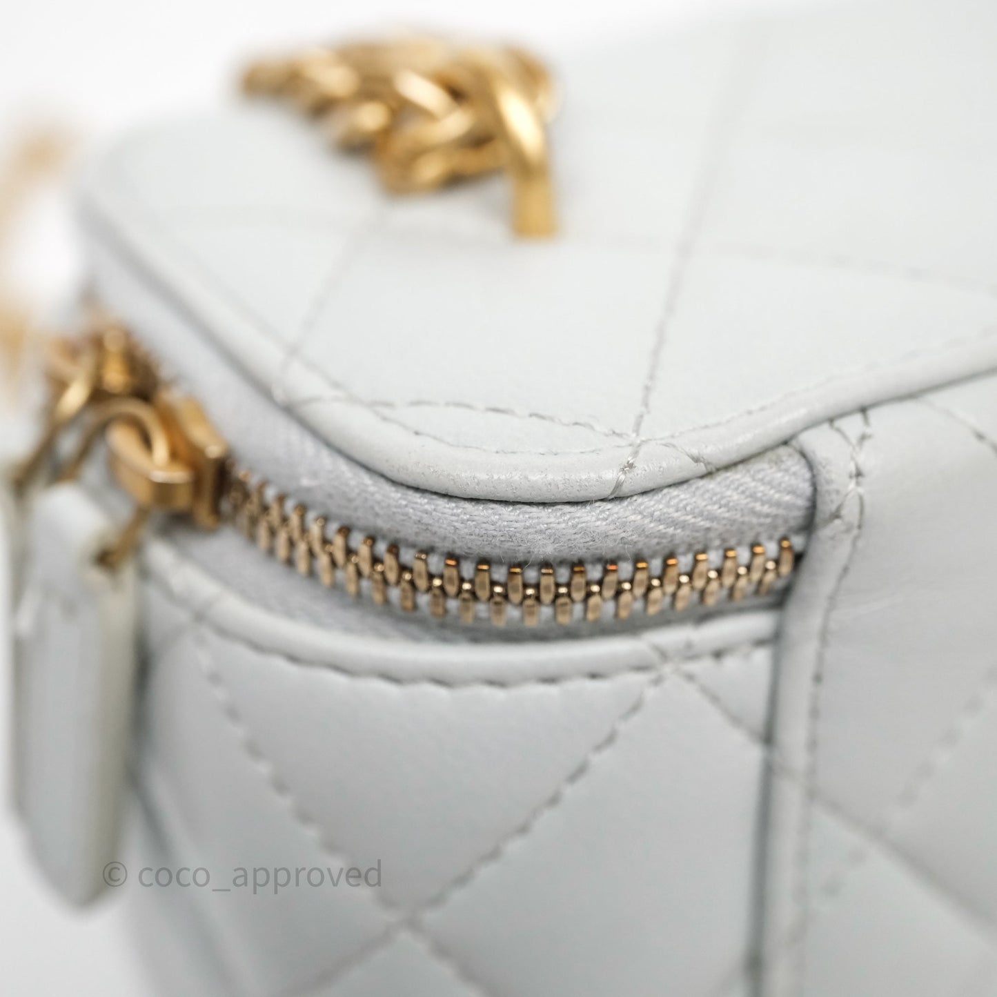 Chanel Quilted Vanity Rectangular with Camellia Adjustable Chain Blue Grey Lambskin Aged Gold Hardware