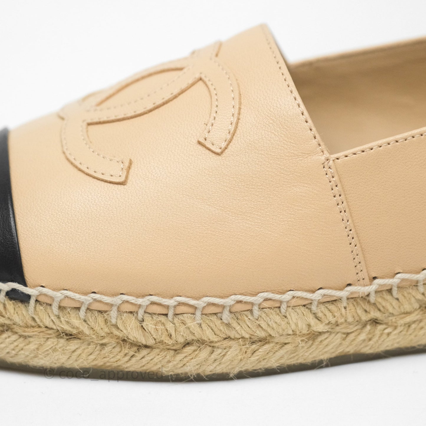 Chanel CC Espadrilles Beige Black Lambskin Size 36