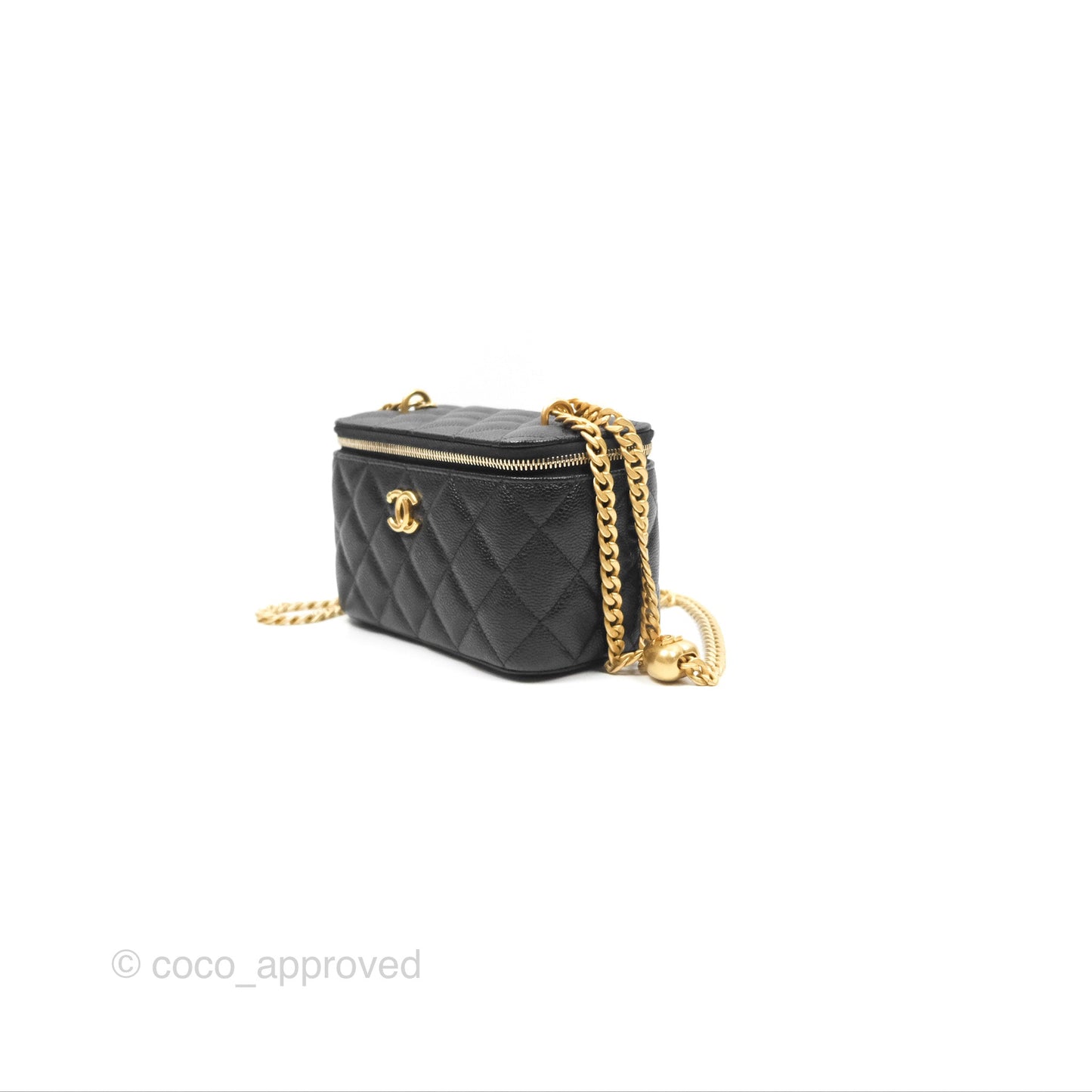 Chanel Vanity with Heart Adjustable Chain Black Caviar Aged Gold Hardware