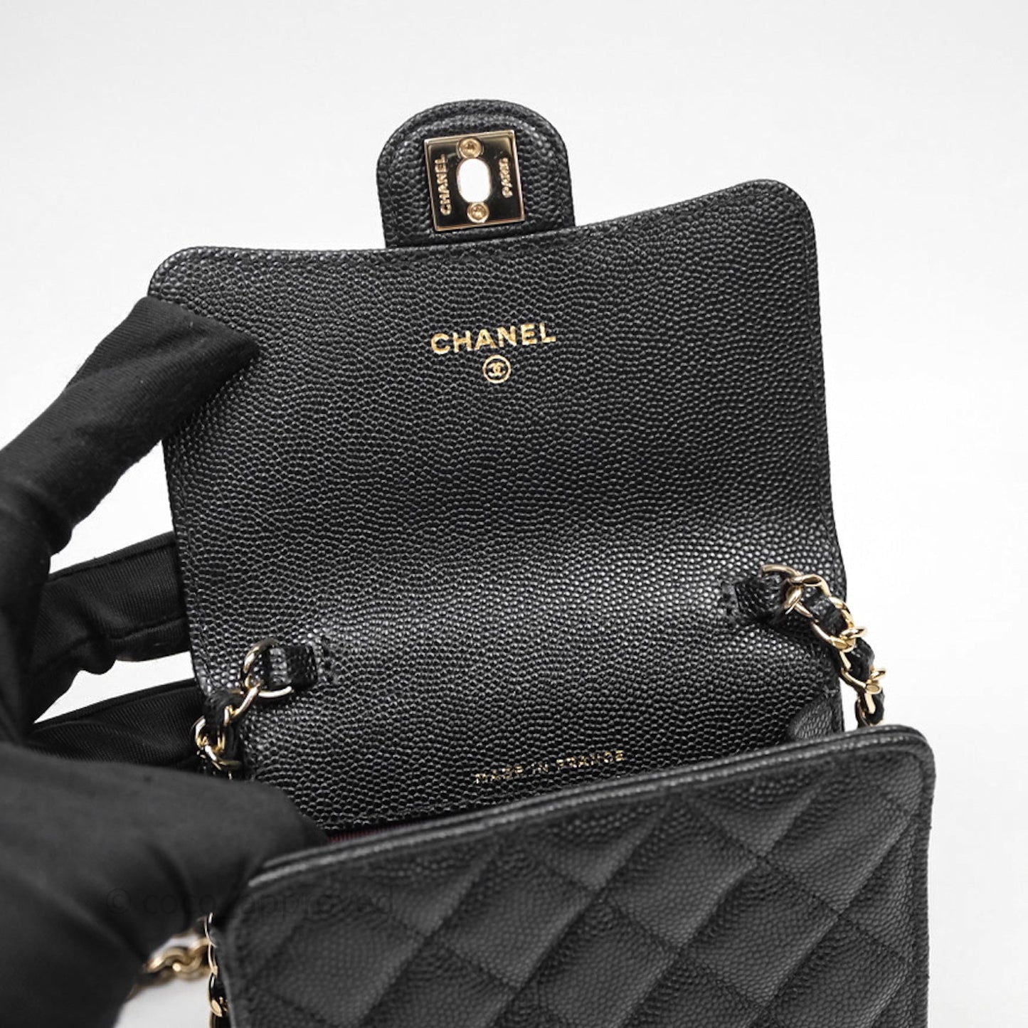 Chanel Quilted Mini Wallet on Chain WOC Black Caviar Gold Hardware