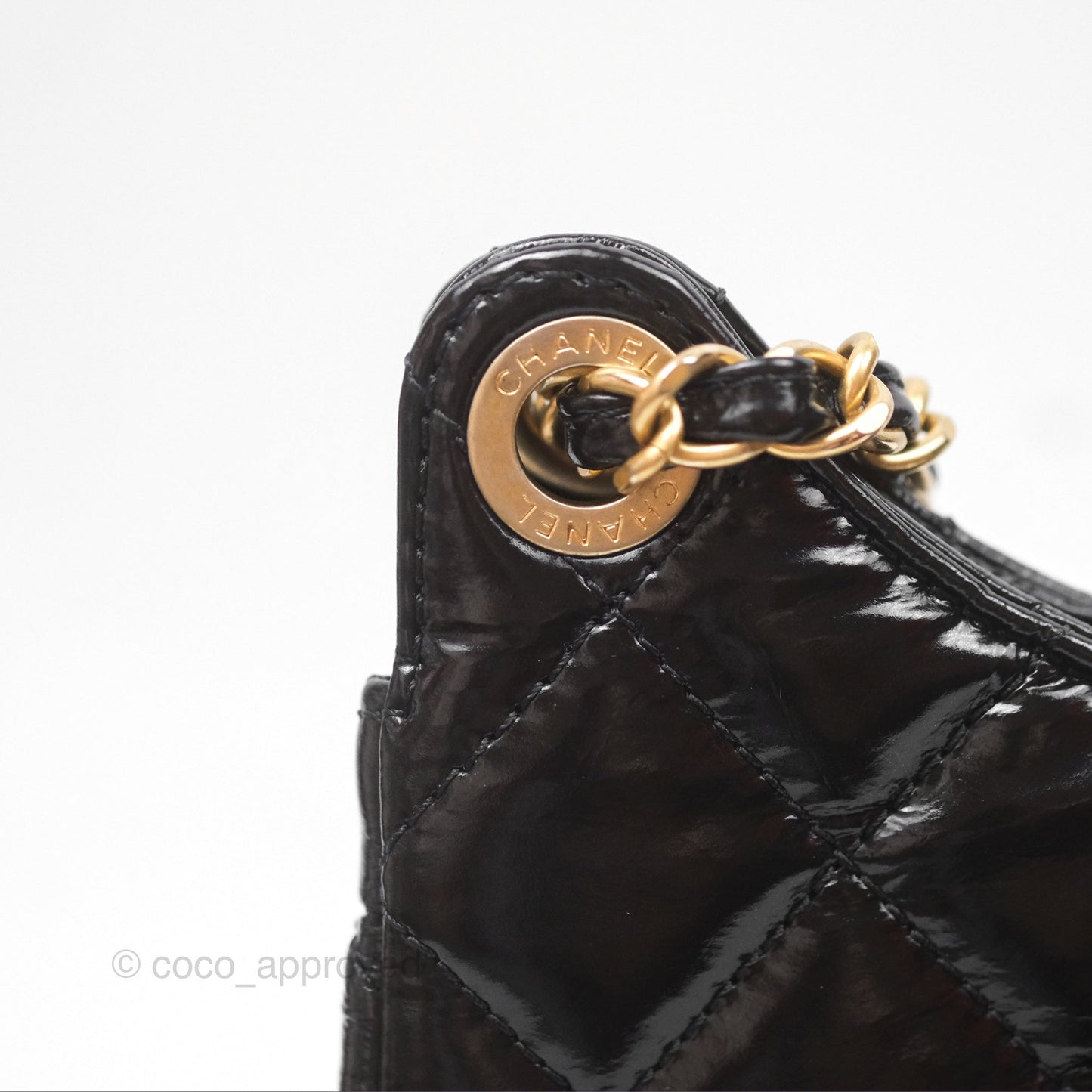Chanel Medium Quilted Wavy CC Hobo Black Patent Aged Gold Hardware