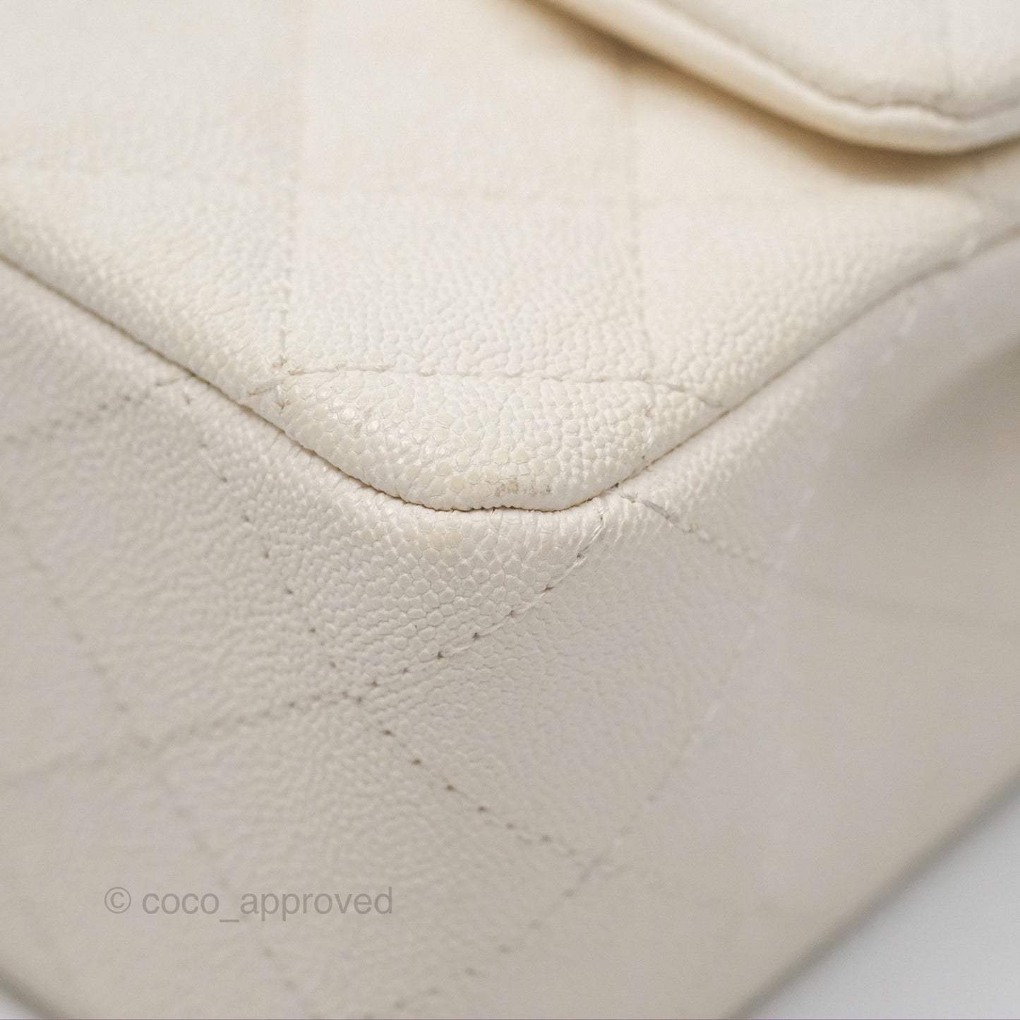 Chanel Top Handle Mini Rectangular Flap Bag Ivory White Caviar Aged Gold Hardware