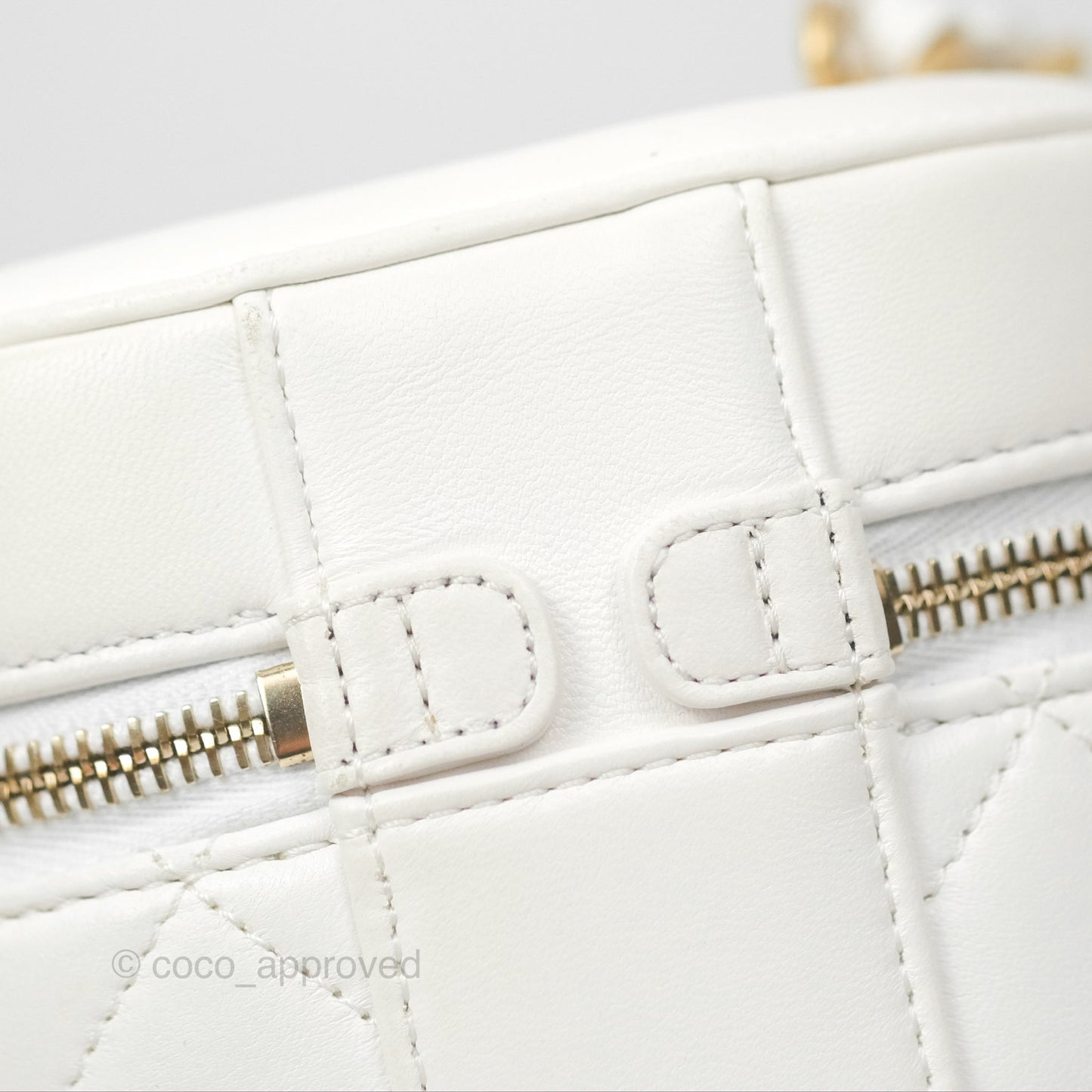 Chanel Vanity Case With Chain Shoulder Bag Quilted Calfskin Leather White
