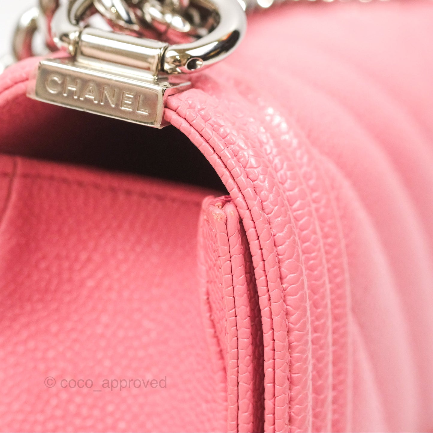 Chanel Small Boy Chevron Pink Caviar Silver Hardware