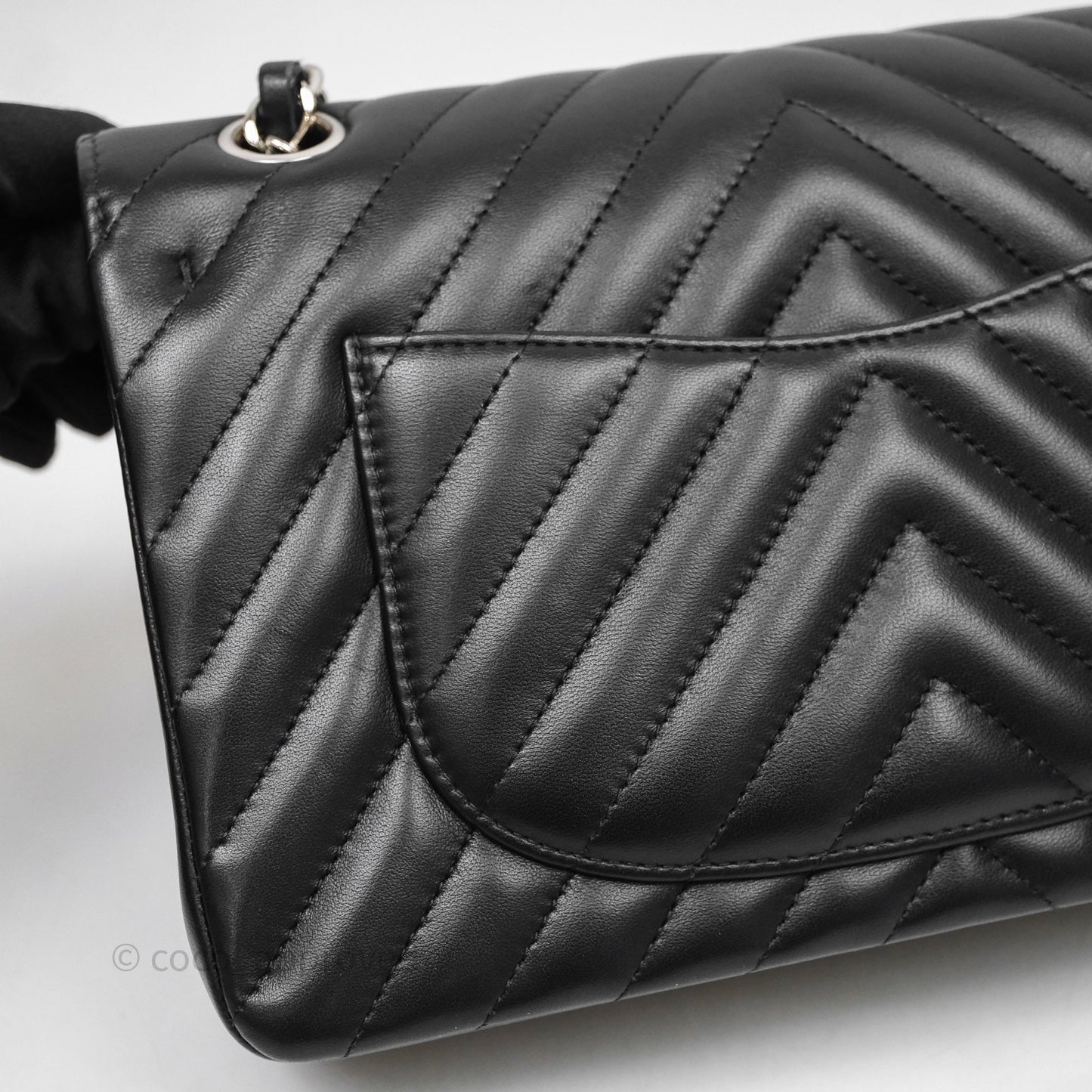 Chanel Small Classic Chevron Flap Black Lambskin Silver Hardware