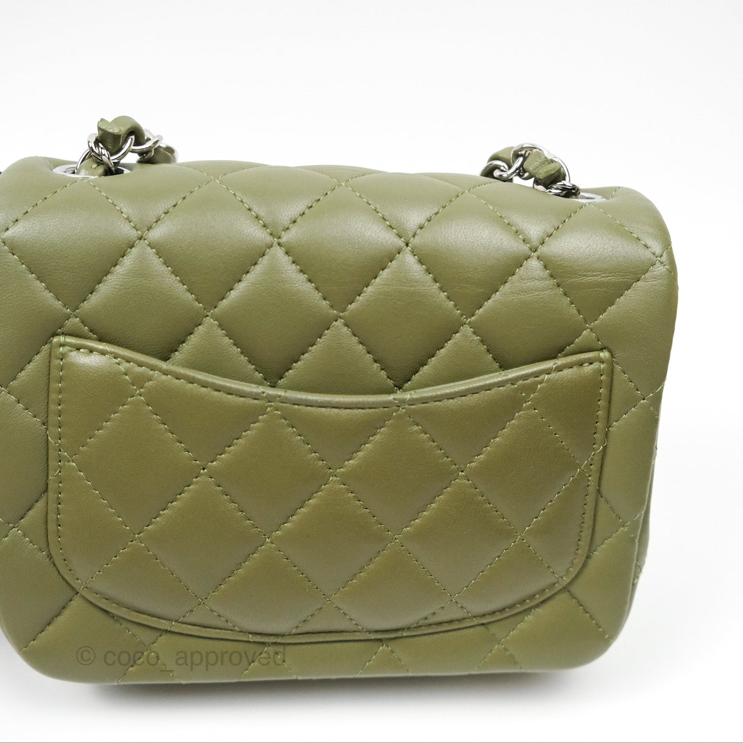 Chanel Mini Square Quilted Olive Green Lambskin Silver Hardware