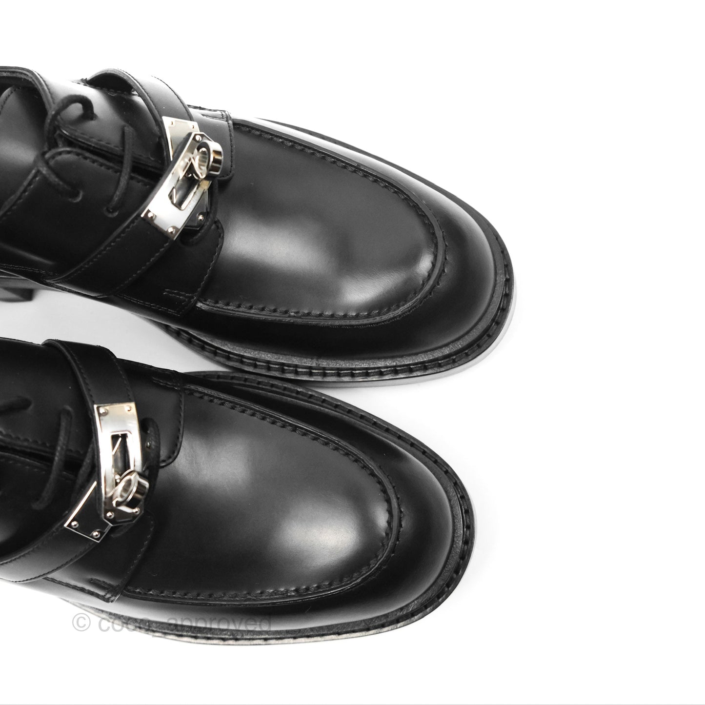 Hermes First Derby Shoe Black Glazed Calfskin Palladium Hardware
