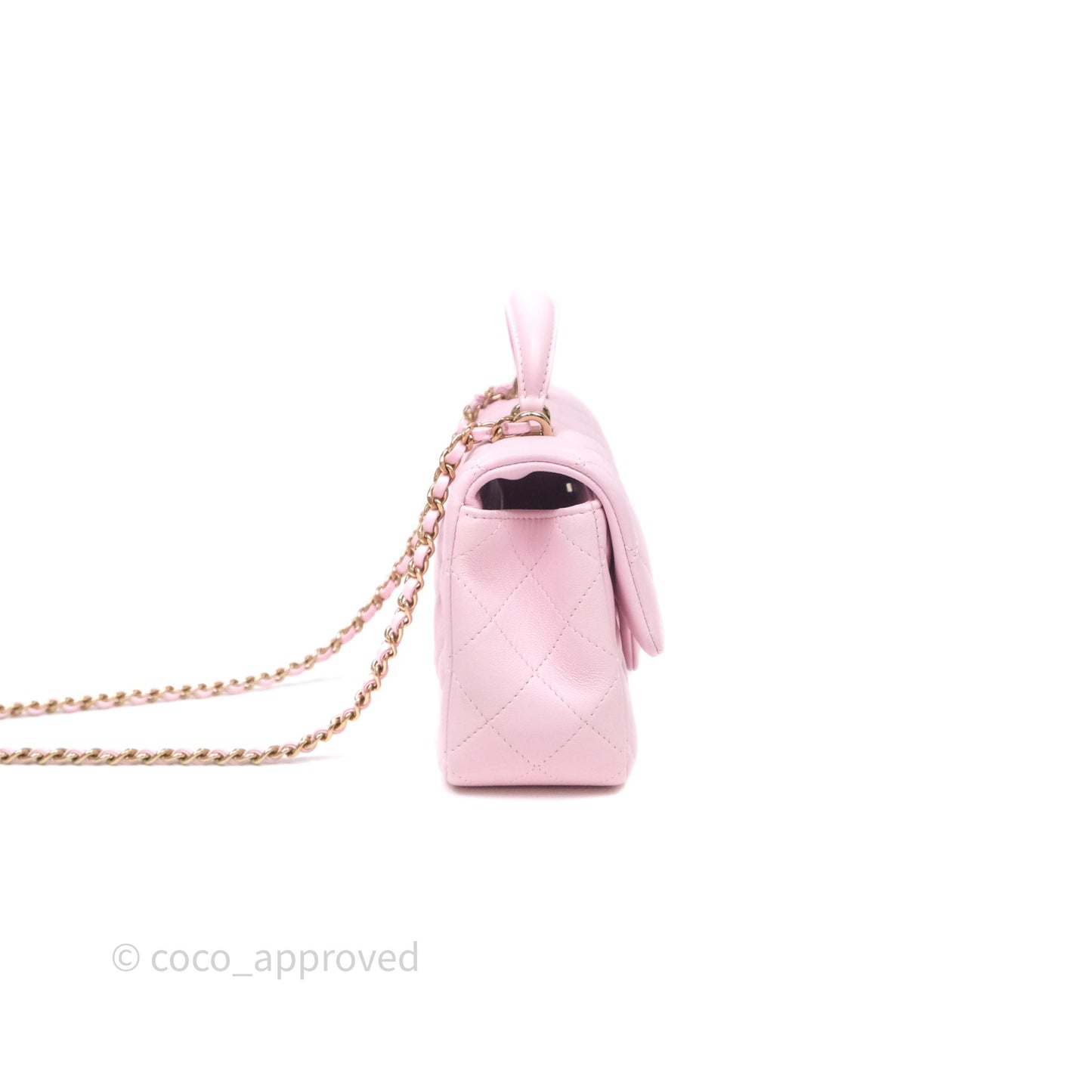 Chanel Top Handle Mini Rectangular Flap Pink Lambskin Gold Hardware