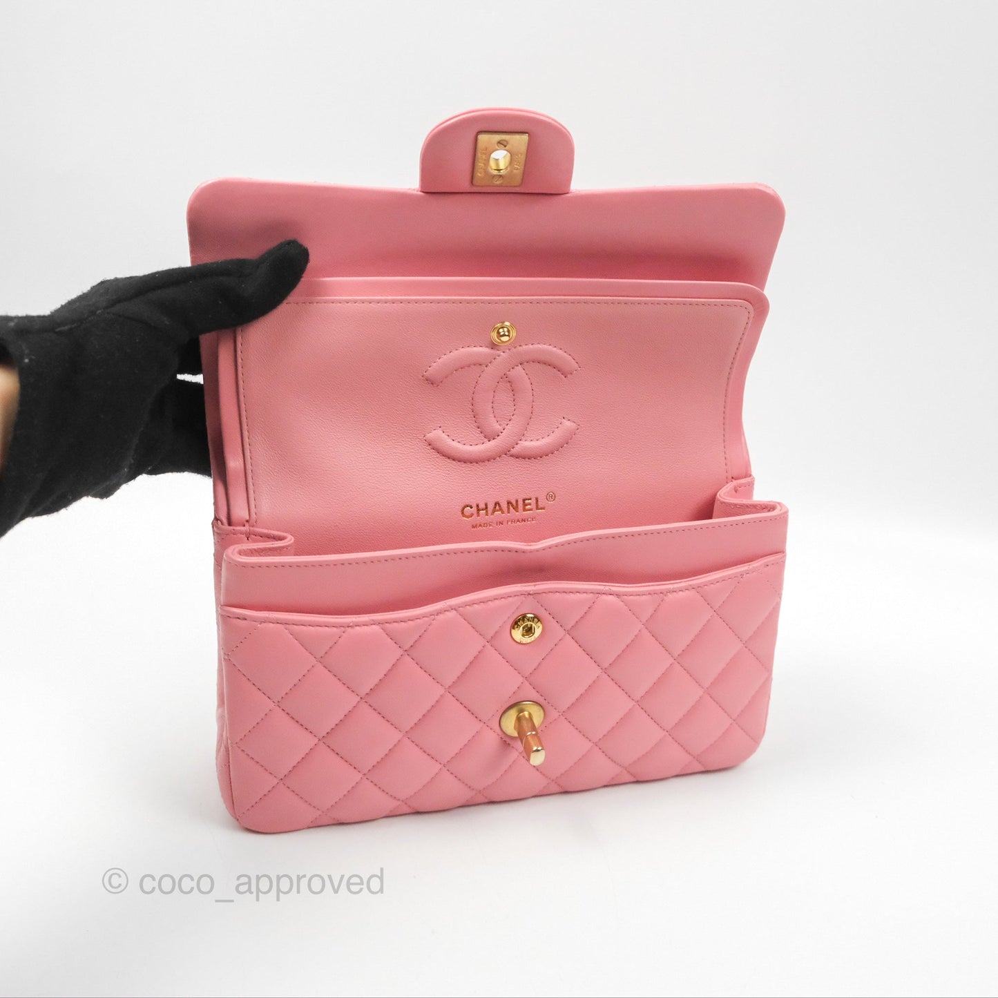 Chanel Small Classic Quilted Flap Pink Lambskin Gold Hardware