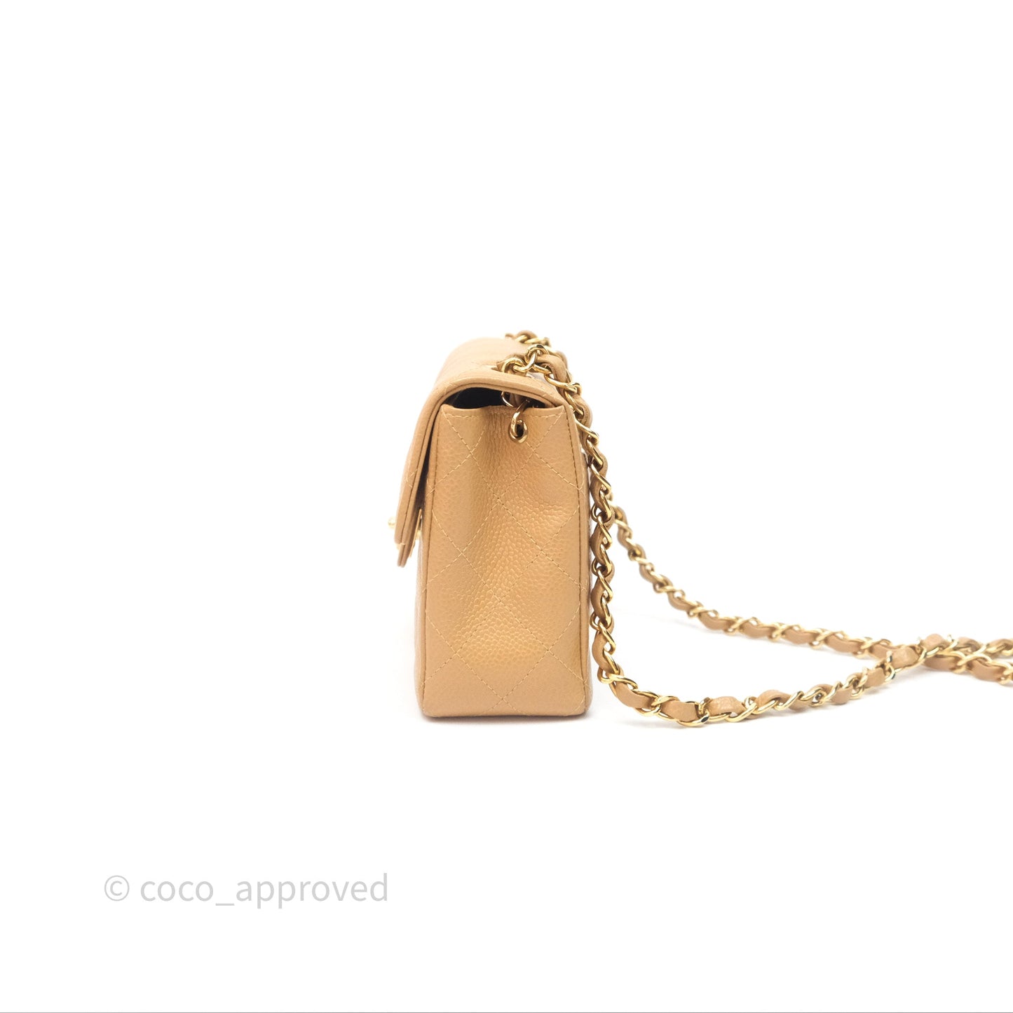 Chanel Vintage Mini Square Quilted Beige Caviar 24K Gold Hardware