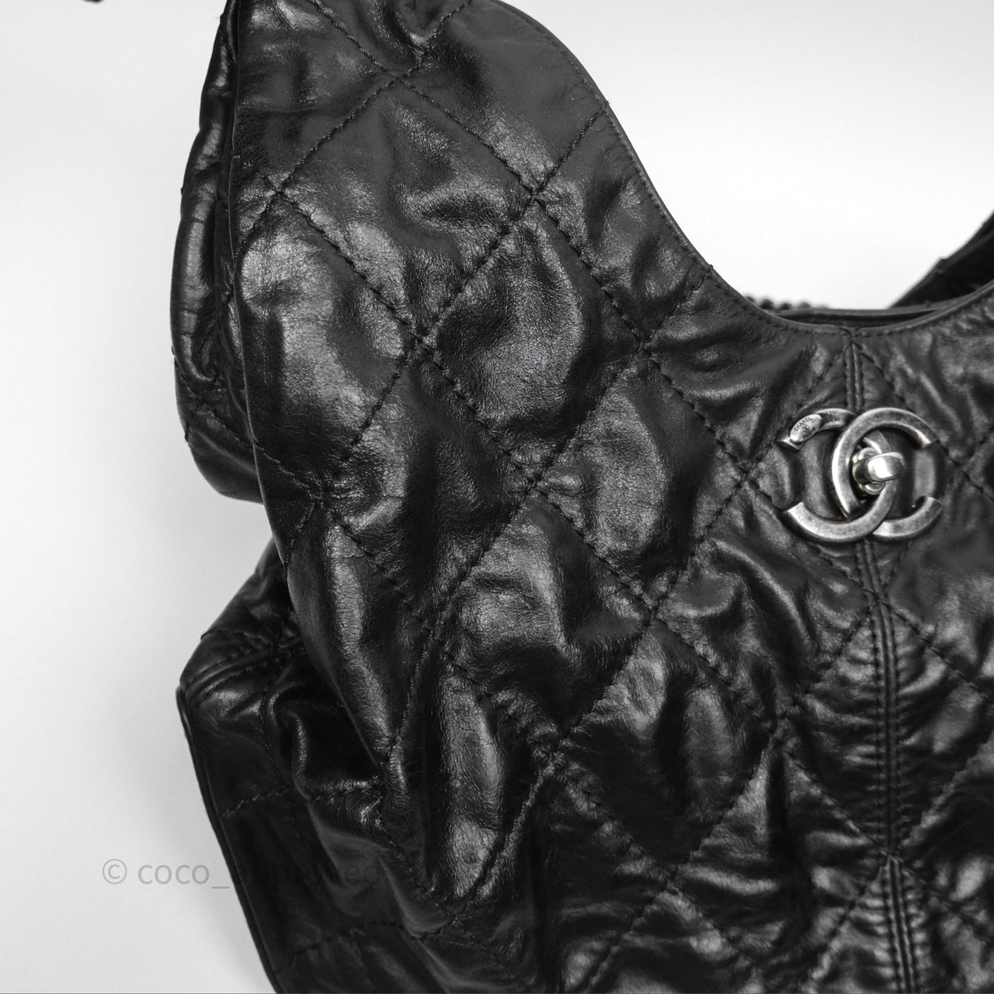 Chanel Quilted Coco Supple Hobo Black Aged Calfskin Ruthenium Hardware