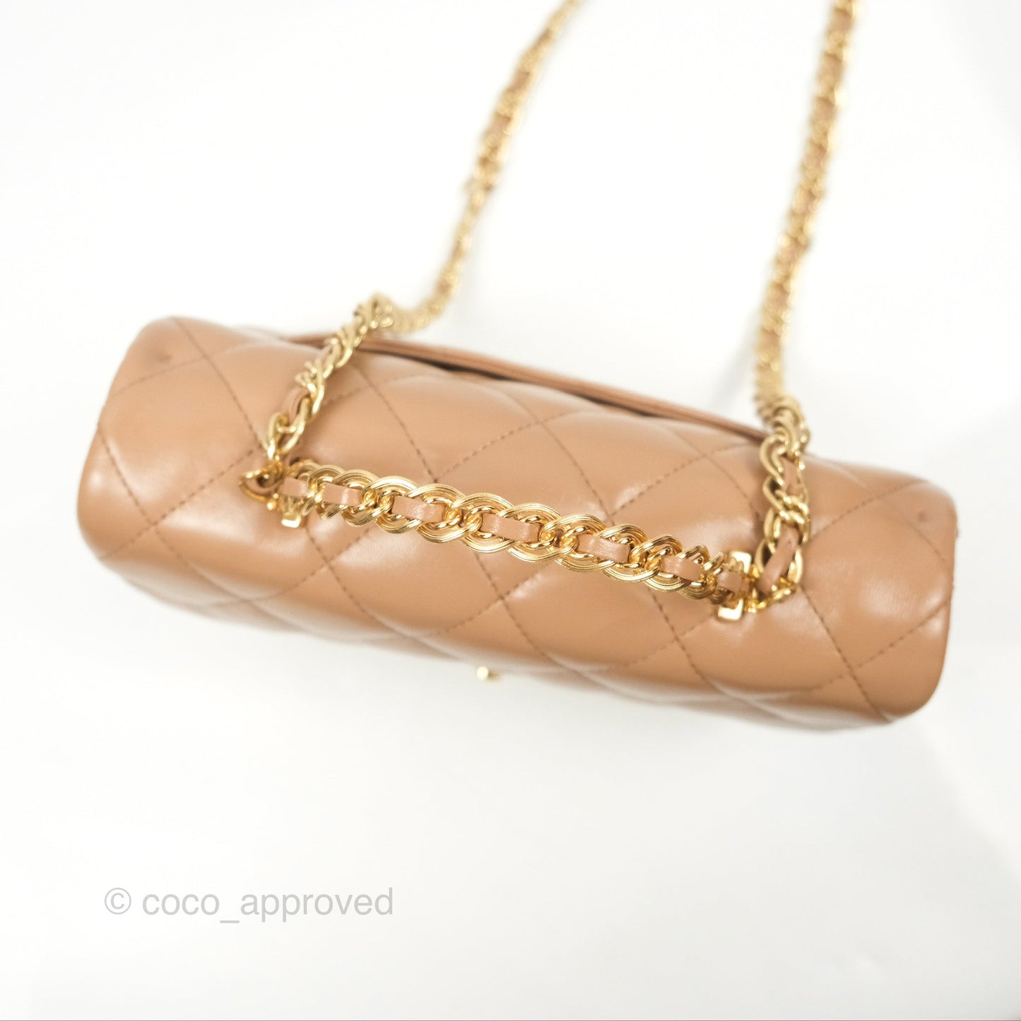 Chanel Top Handle Flap Bag Beige Shiny Lambskin Gold Hardware 23A